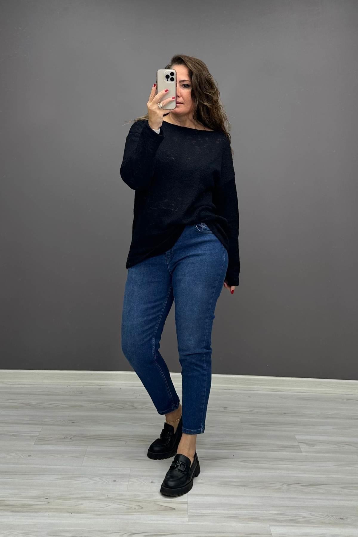 Yüksek Bel Mom Jean Mavi