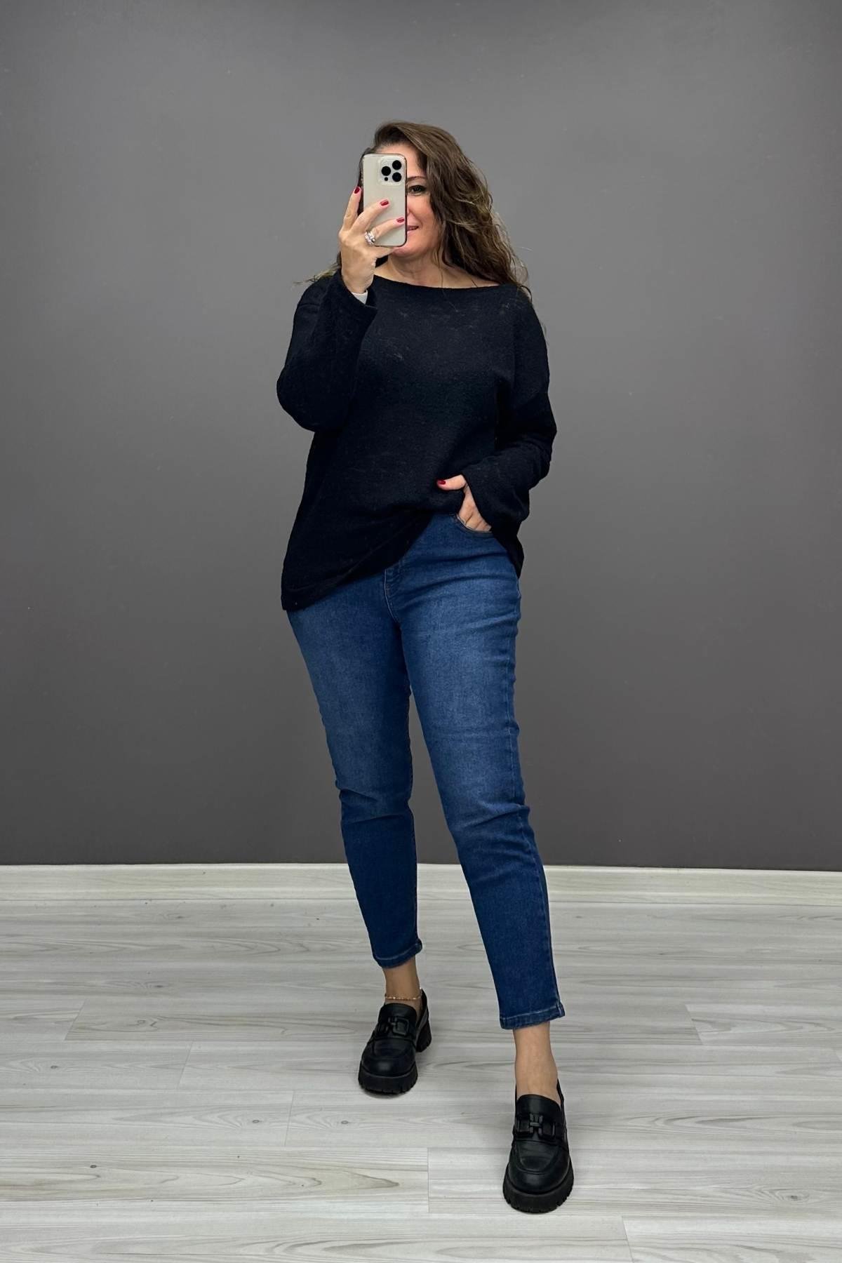 Yüksek Bel Mom Jean Mavi