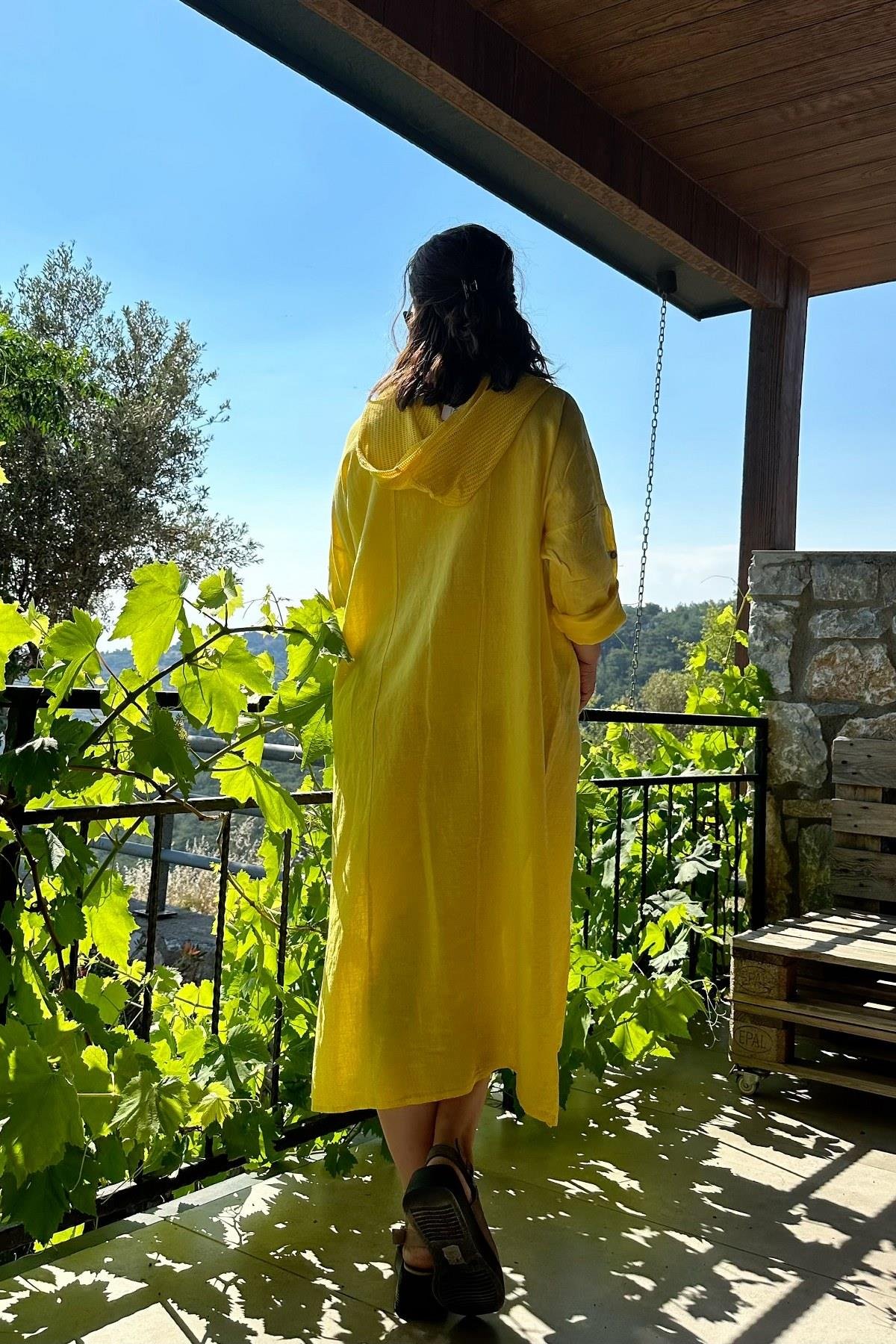 Yuvarlak Yaka Cep Ve Dikiş Detaylı Elbise Fıstık Yeşili
