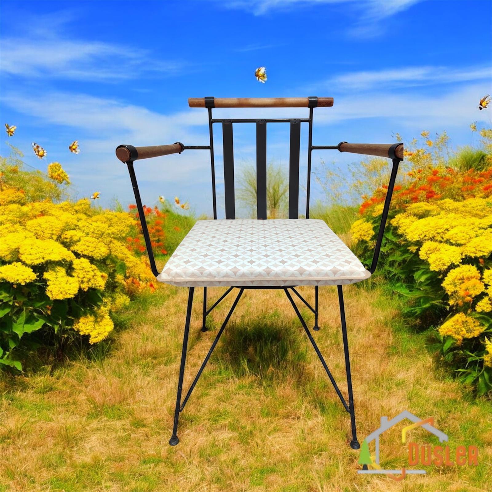 40*40 Duck Kumaş Bej Geometrik Desenli 4 Cm lik Sandalye Minderi