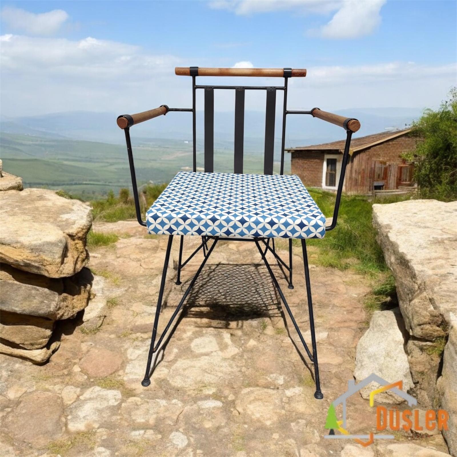 40*40 Duck Kumaş Mavi Geometrik Desenli 5 Cm lik Sandalye Minderi