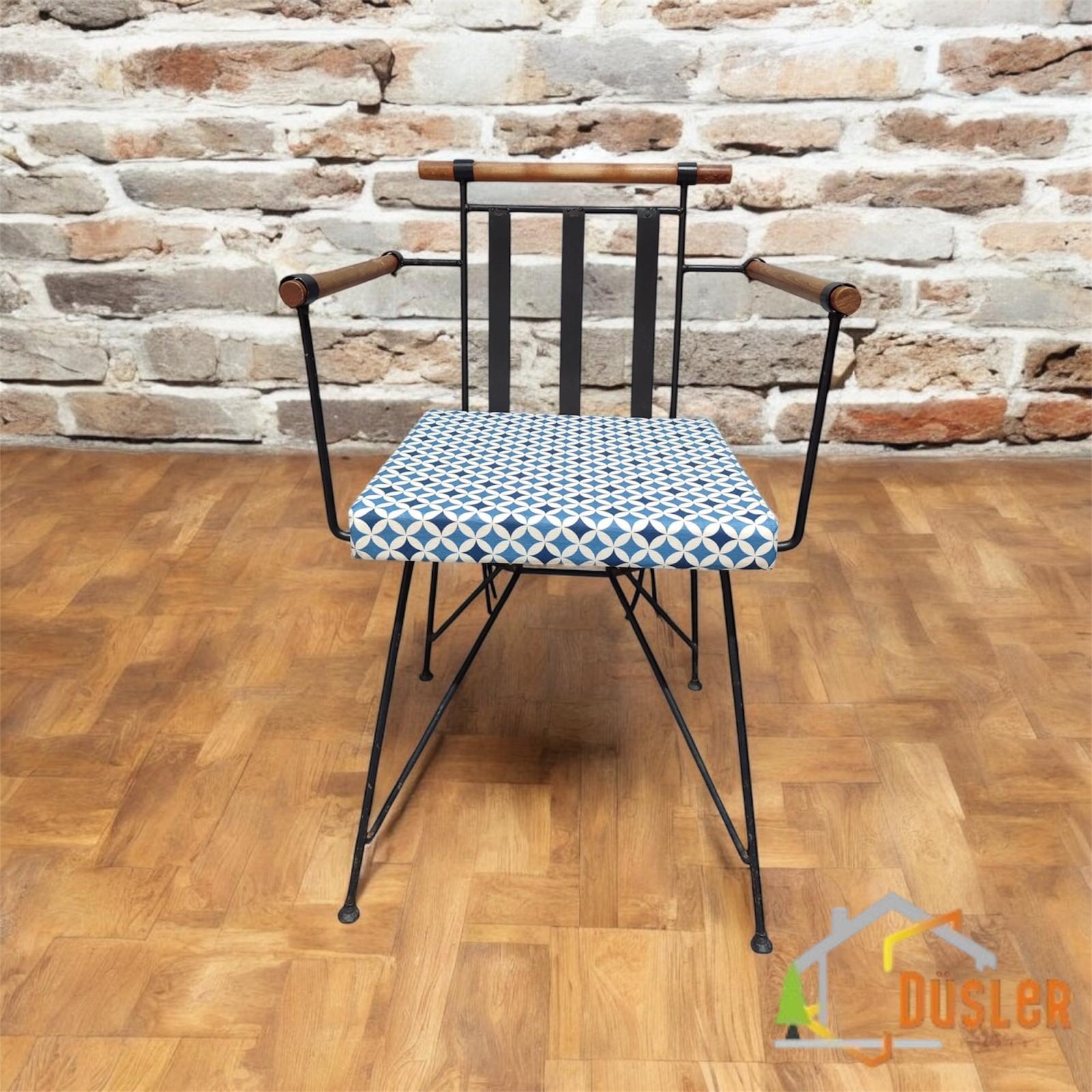 40*40 Duck Kumaş Mavi Geometrik Desenli 5 Cm lik Sandalye Minderi