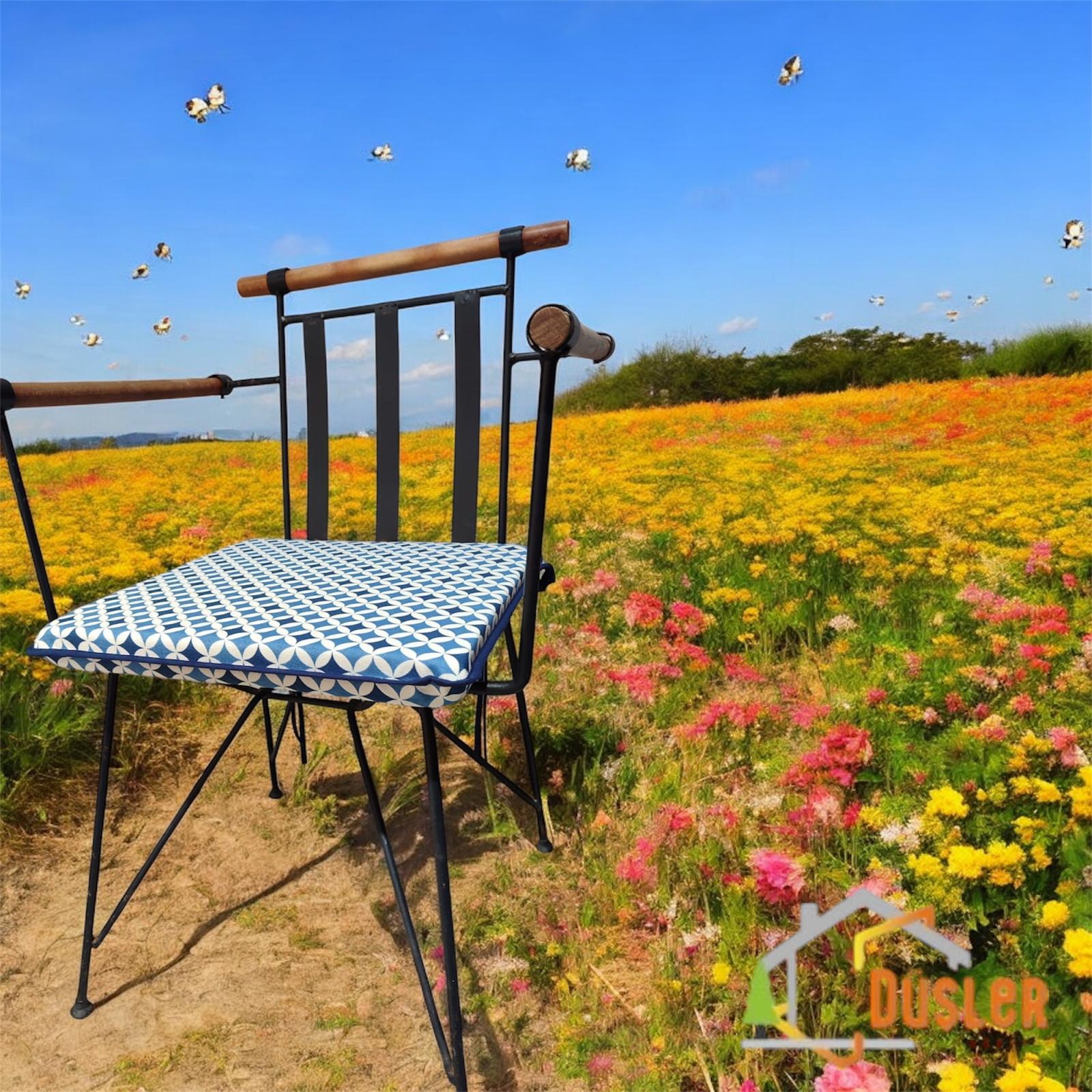 40*40 Duck Kumaş Mavi Geometrik Desenli 4 Cm lik Sandalye Minderi