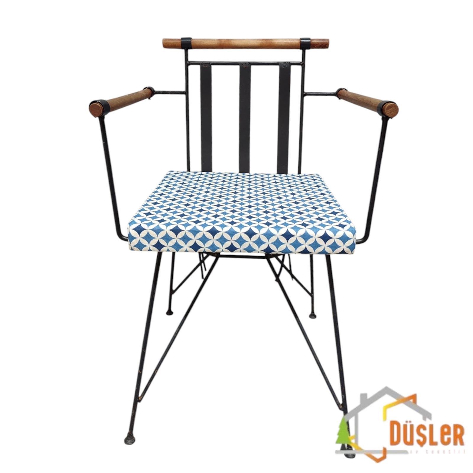 40*40 Duck Kumaş Mavi Geometrik Desenli 5 Cm lik Sandalye Minderi