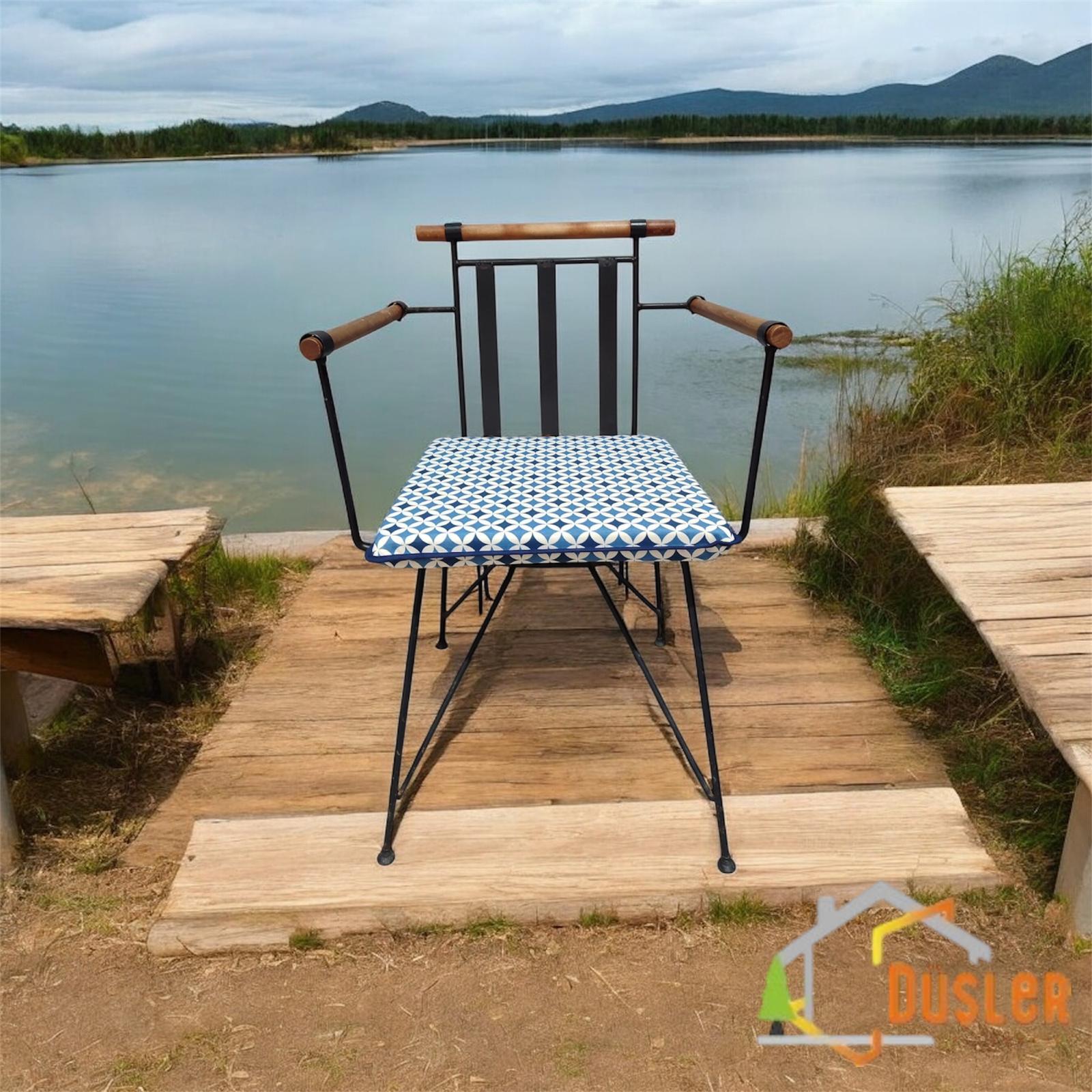 40*40 Duck Kumaş Mavi Geometrik Desenli 4 Cm lik Sandalye Minderi