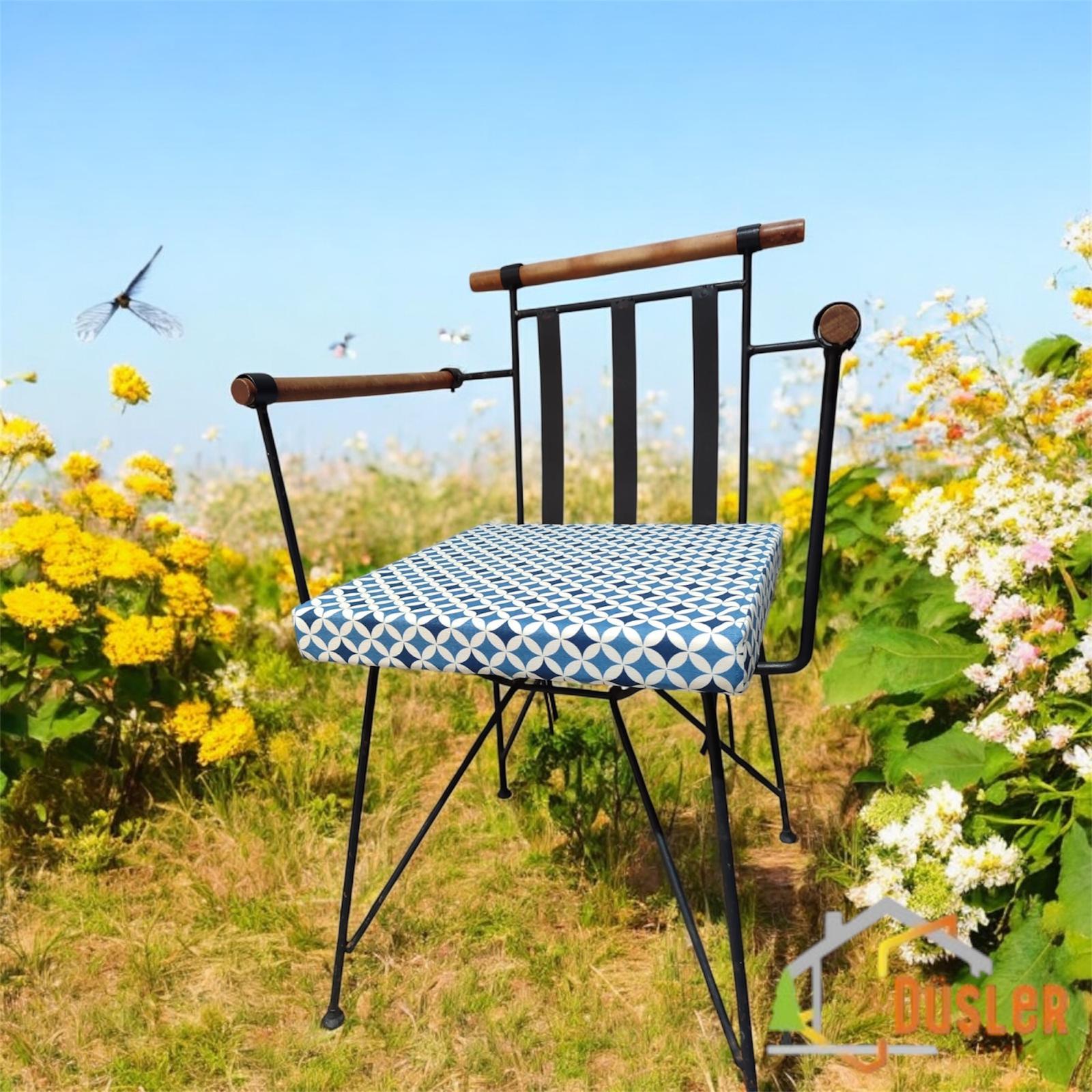 40*40 Duck Kumaş Mavi Geometrik Desenli 5 Cm lik Sandalye Minderi