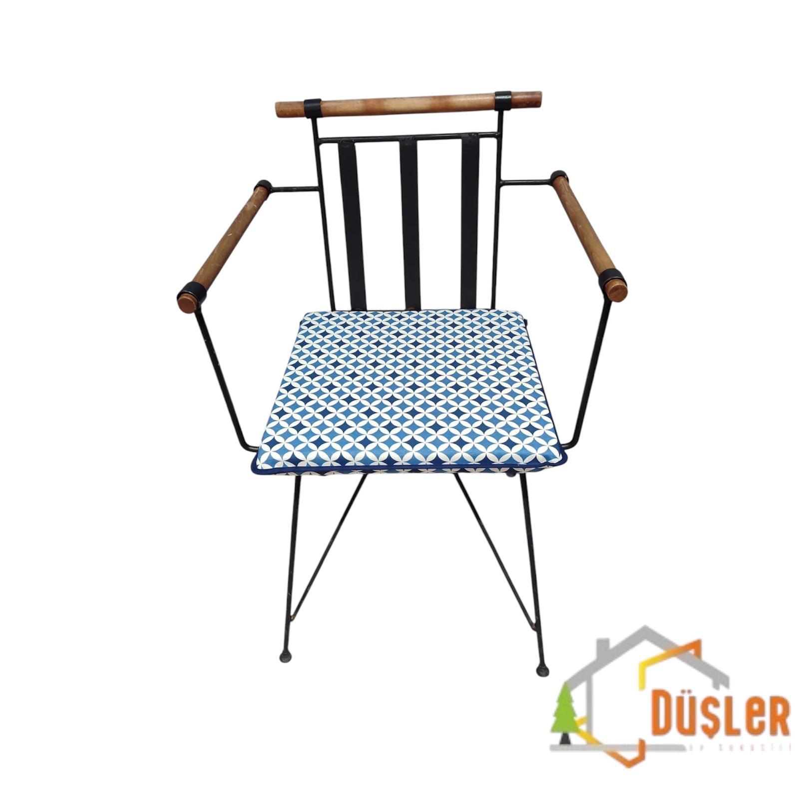 40*40 Duck Kumaş Mavi Geometrik Desenli 4 Cm lik Sandalye Minderi