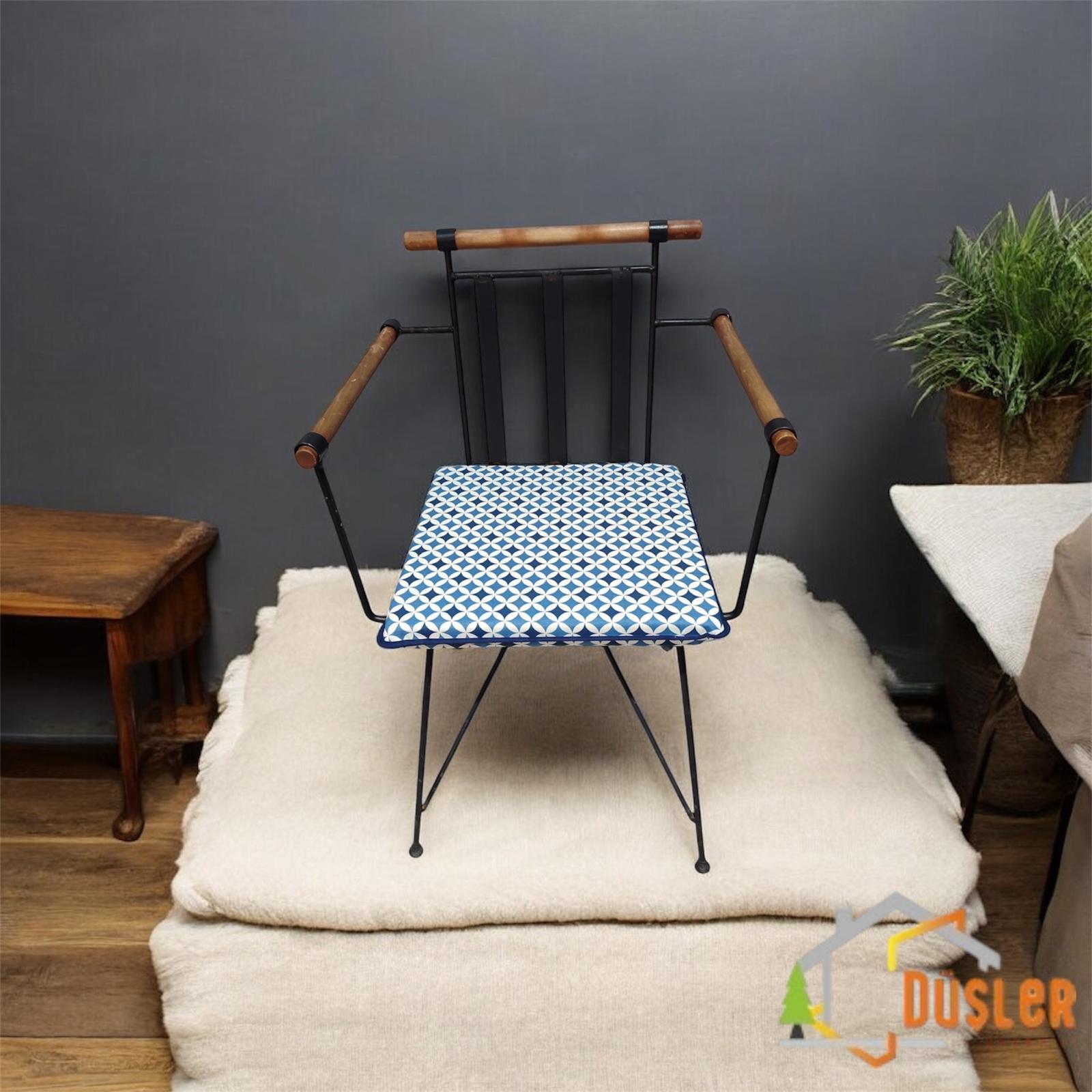 40*40 Duck Kumaş Mavi Geometrik Desenli 4 Cm lik Sandalye Minderi