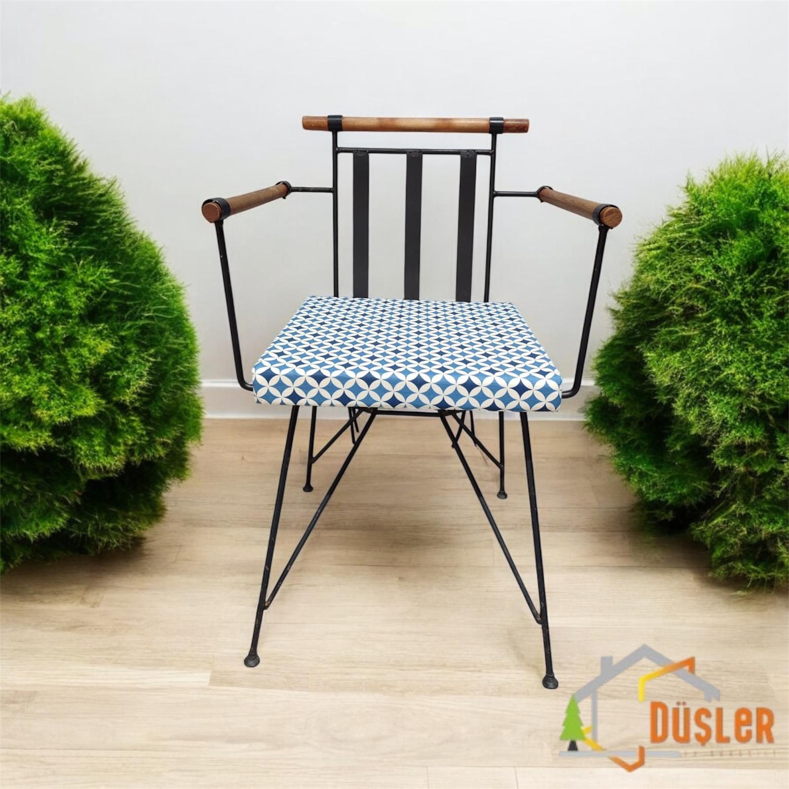 40*40 Duck Kumaş Mavi Geometrik Desenli 5 Cm lik Sandalye Minderi