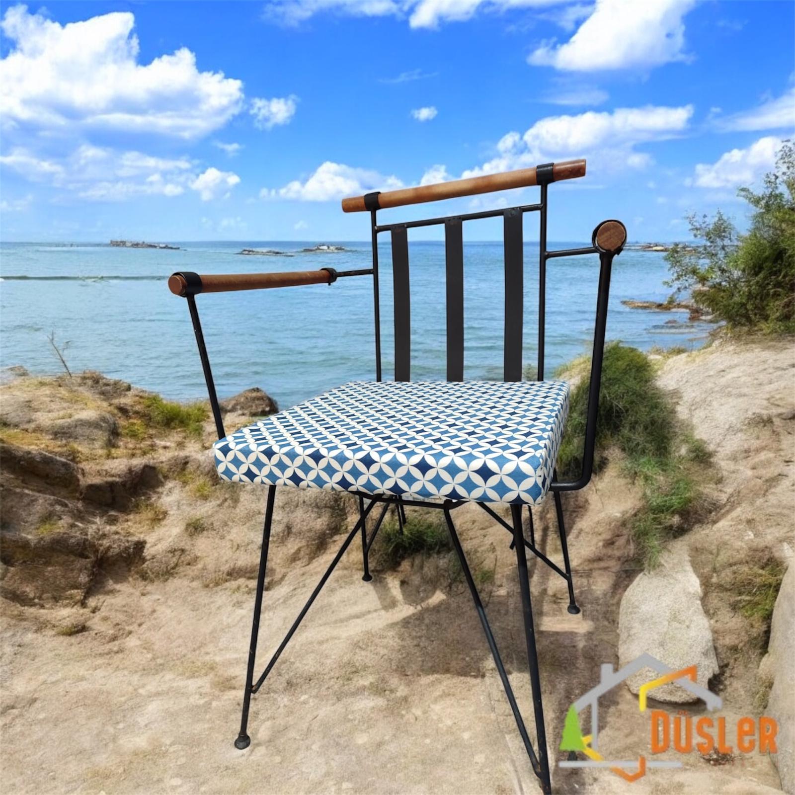 40*40 Duck Kumaş Mavi Geometrik Desenli 5 Cm lik Sandalye Minderi