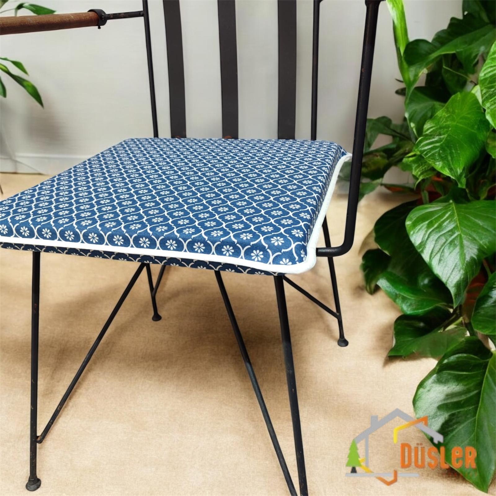 40*40 Duck Kumaş Petrol Mavisi Papatya Desenli 4 Cm lik Sandalye Minderi