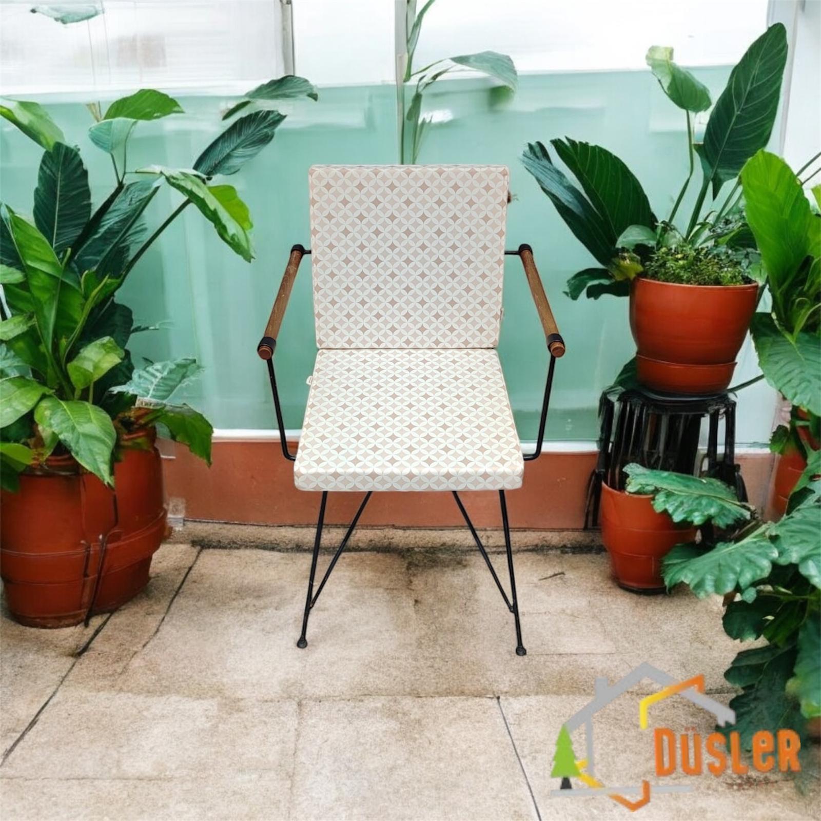 40*80 Duck Kumaş Bej Geometrik Desenli 5 Cm lik Sırtlı Sandalye Minderi