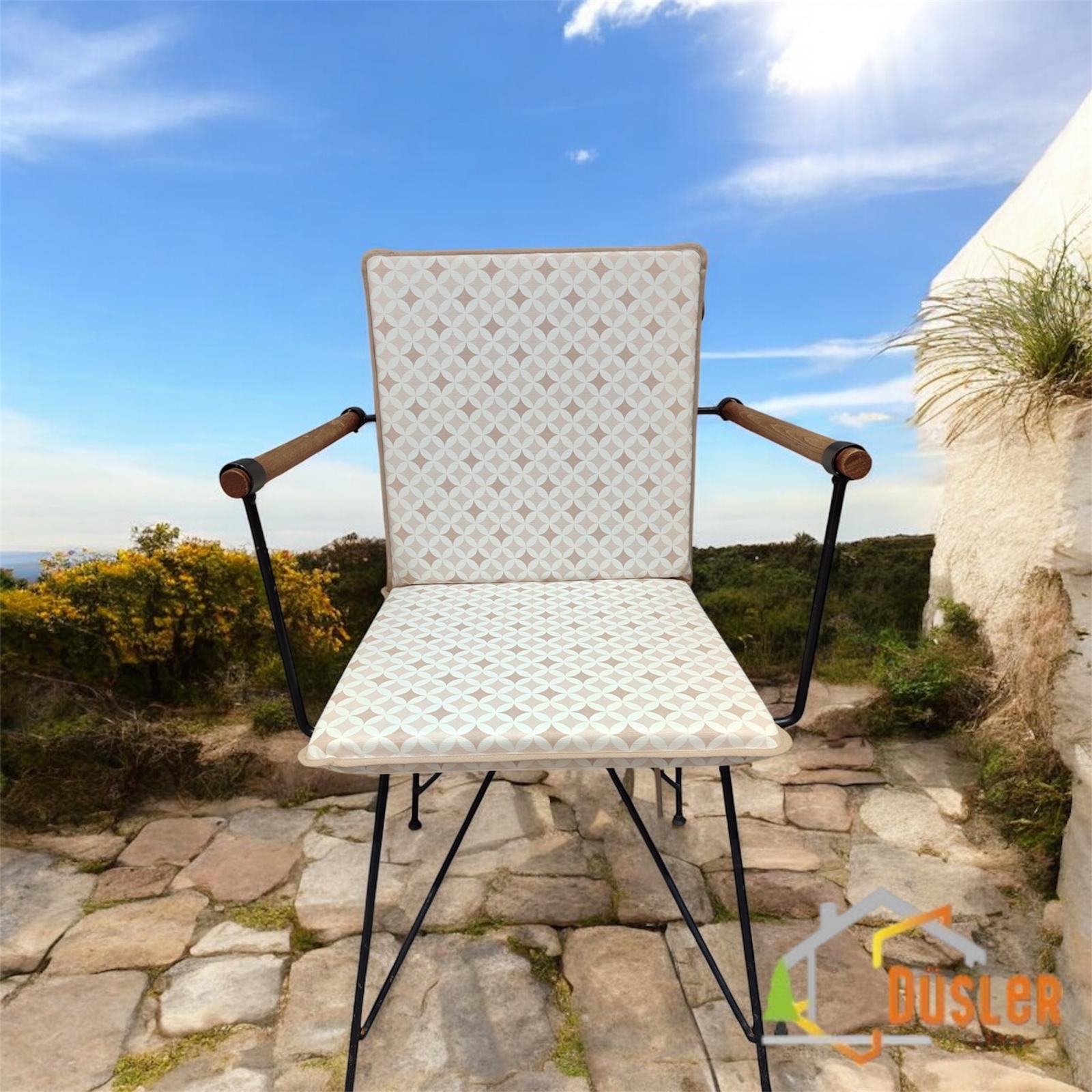 40*80 Duck Kumaş Bej Geometrik Desenli 4 Cm lik Sırtlı Sandalye Minderi