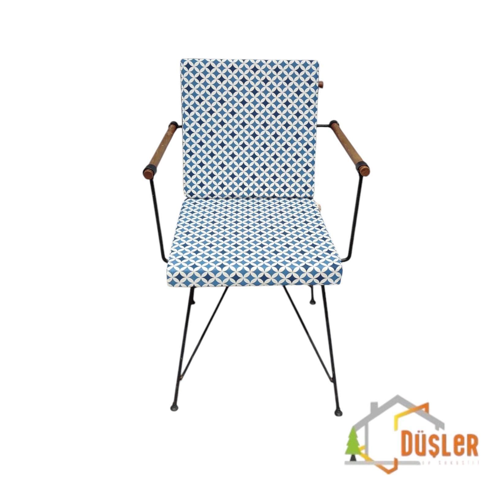 40*80 Duck Kumaş Mavi Geometrik Desenli 5 Cm lik Sırtlı Sandalye Minderi