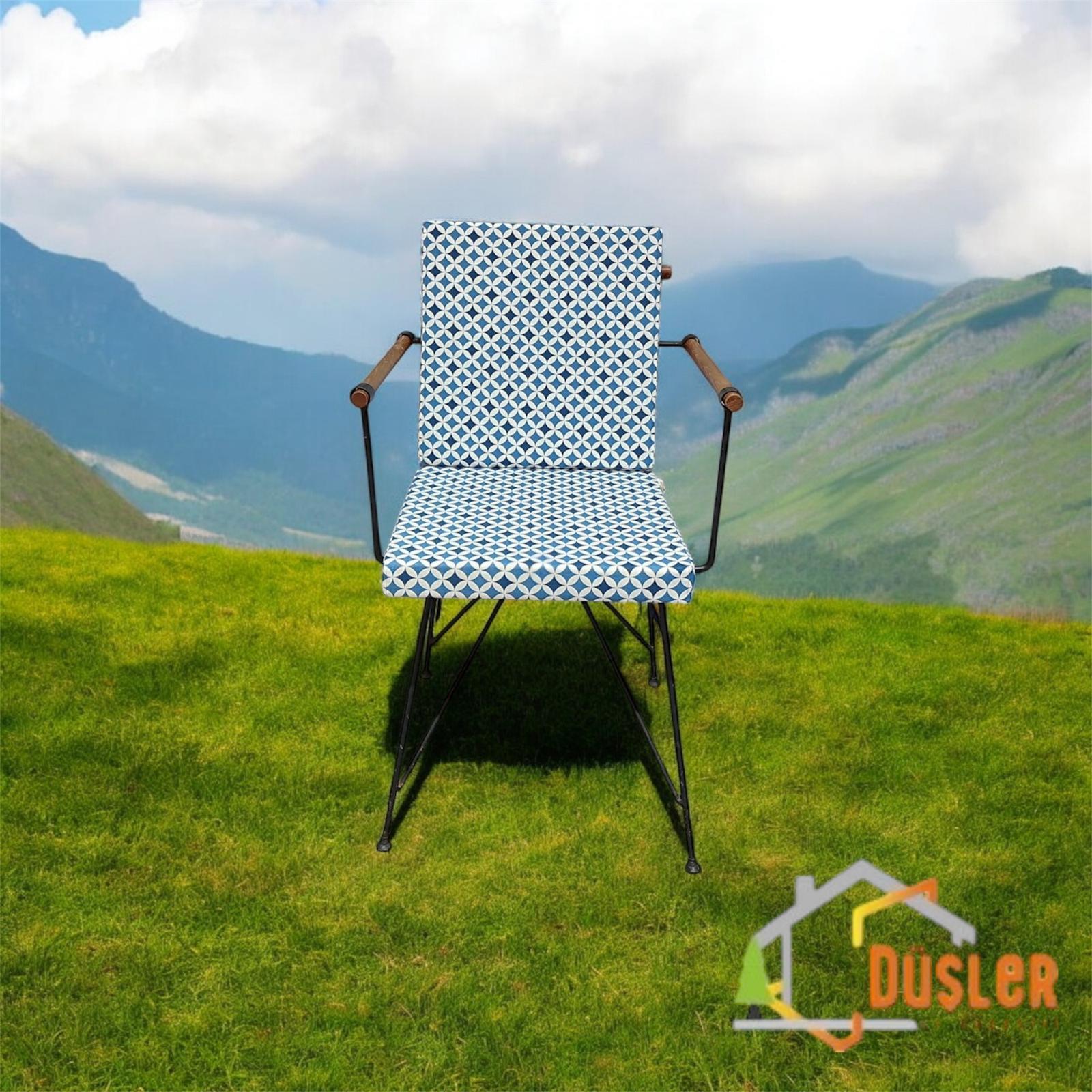 40*80 Duck Kumaş Mavi Geometrik Desenli 5 Cm lik Sırtlı Sandalye Minderi