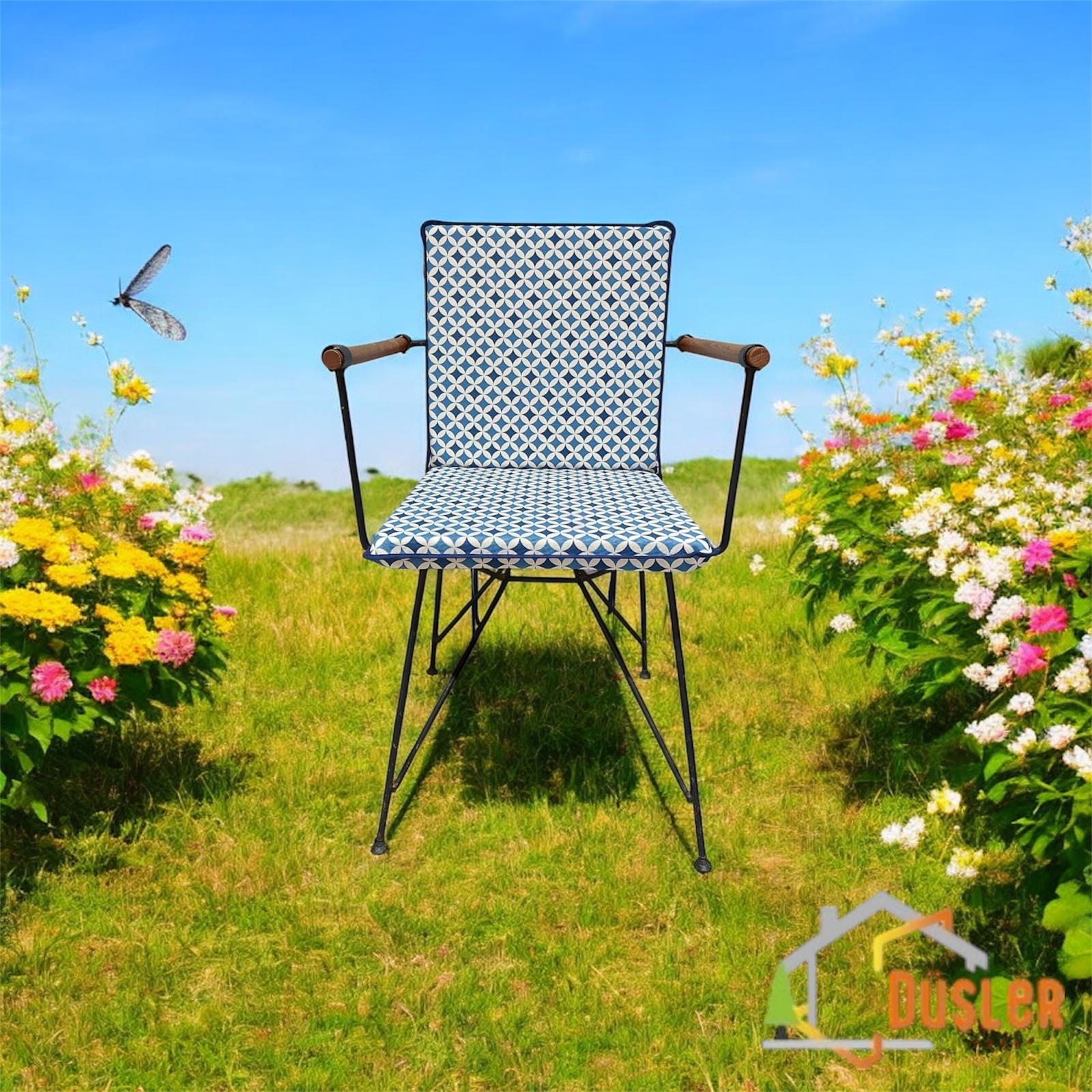 40*80 Duck Kumaş Mavi Geometrik Desenli 4 Cm lik Sırtlı Sandalye Minderi