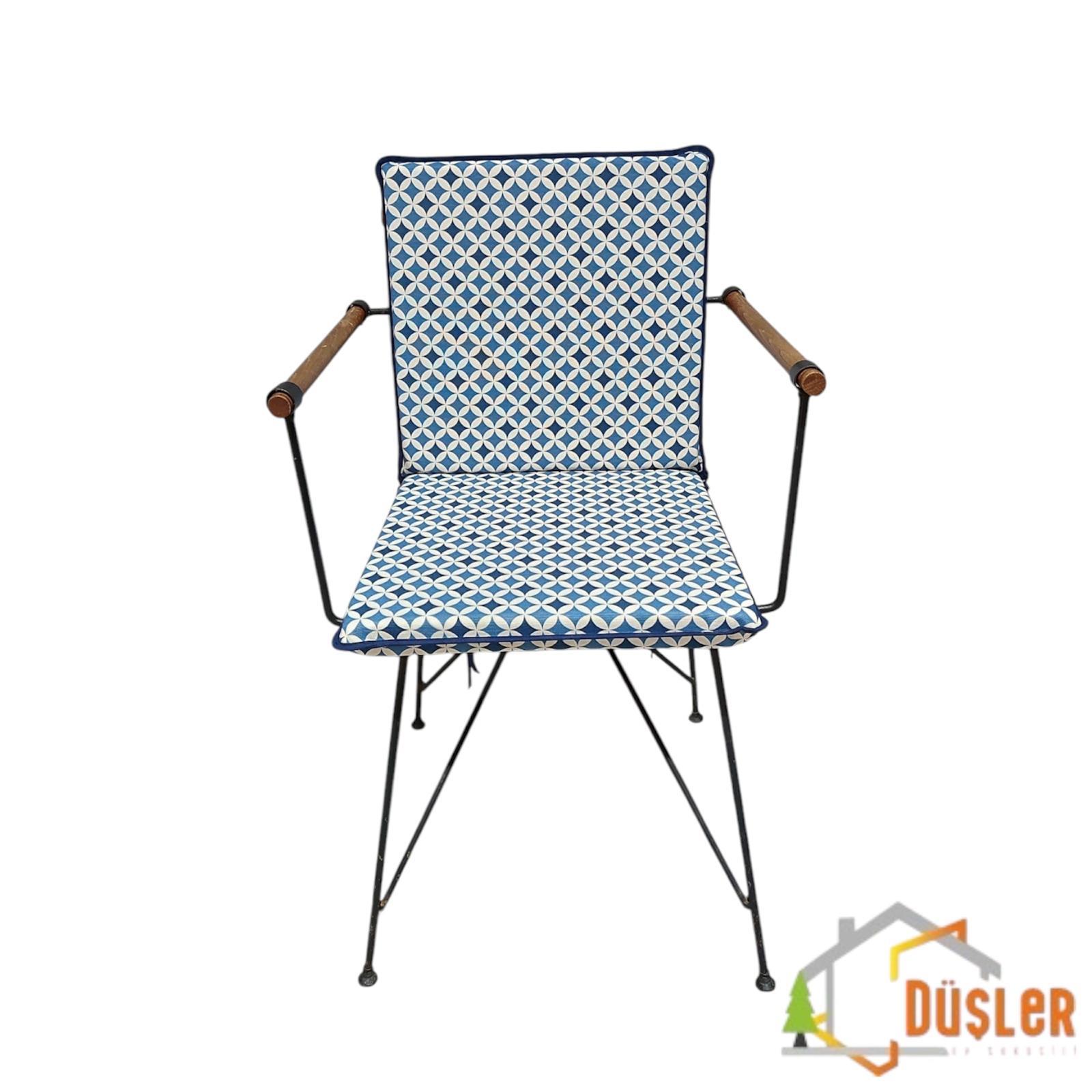 40*80 Duck Kumaş Mavi Geometrik Desenli 4 Cm lik Sırtlı Sandalye Minderi