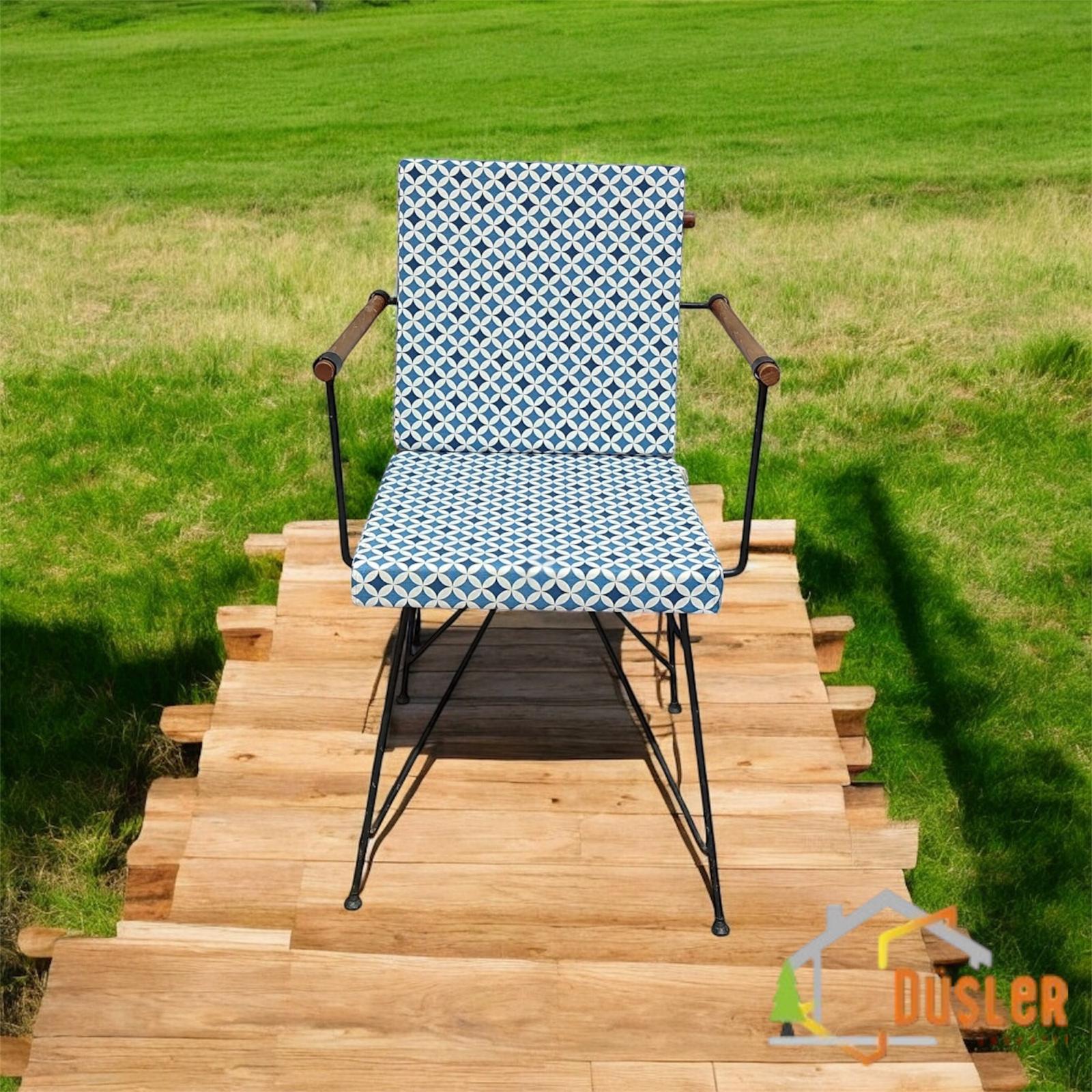 40*80 Duck Kumaş Mavi Geometrik Desenli 5 Cm lik Sırtlı Sandalye Minderi