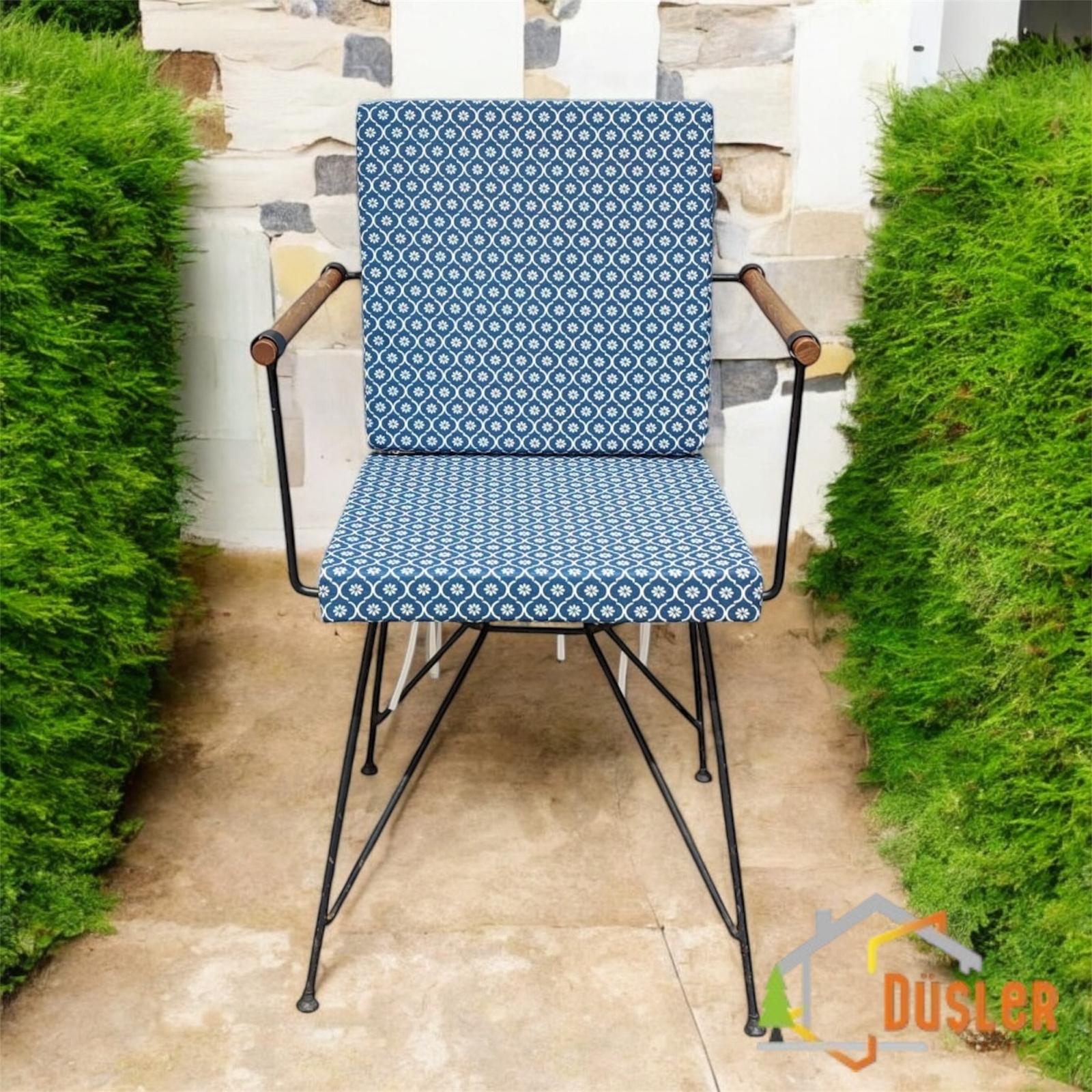 40*80 Duck Kumaş Petrol Mavisi Papatya Desenli 5 Cm lik Sırtlı Sandalye Minderi