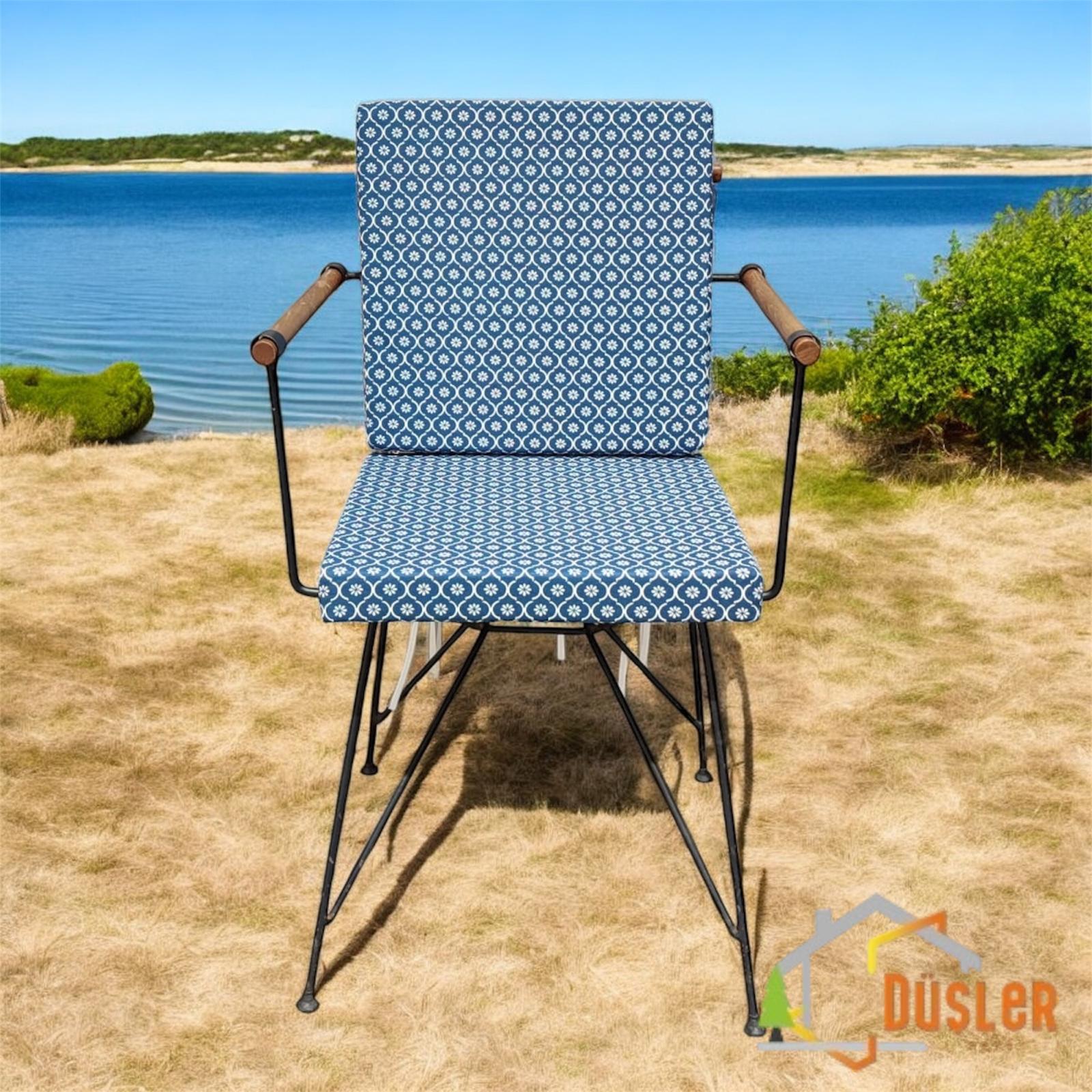 40*80 Duck Kumaş Petrol Mavisi Papatya Desenli 5 Cm lik Sırtlı Sandalye Minderi