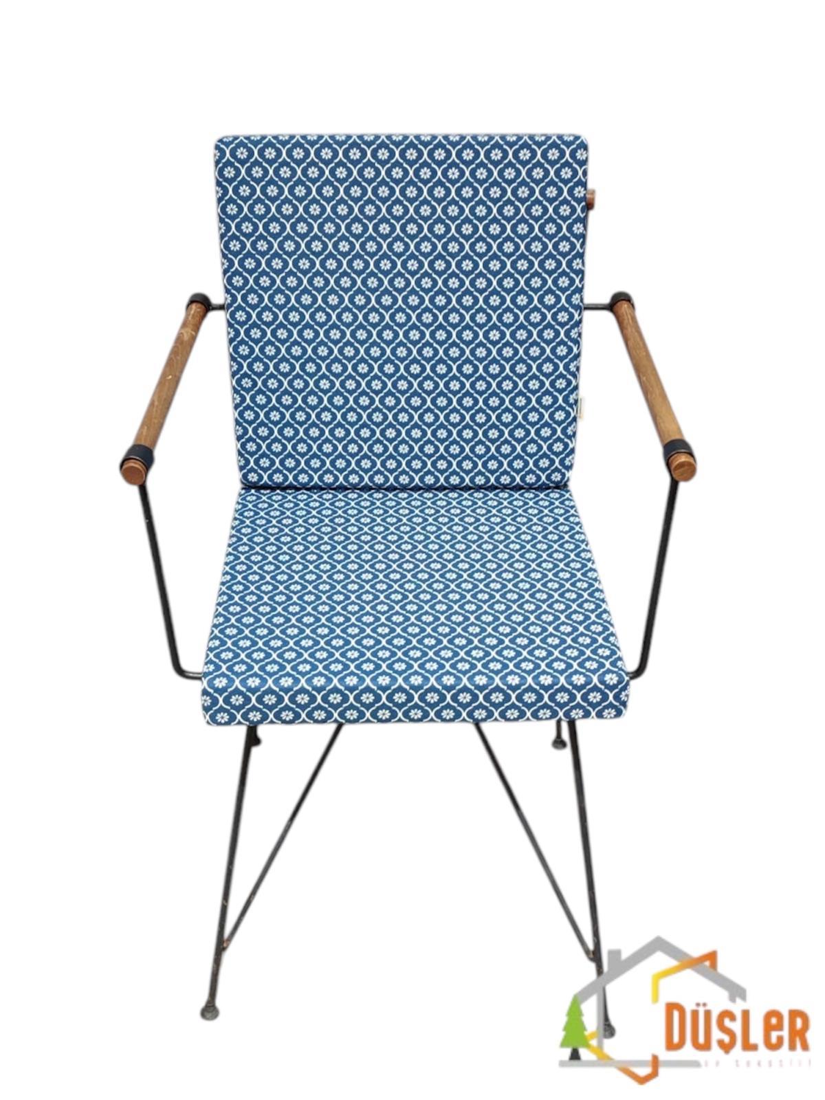 40*80 Duck Kumaş Petrol Mavisi Papatya Desenli 5 Cm lik Sırtlı Sandalye Minderi