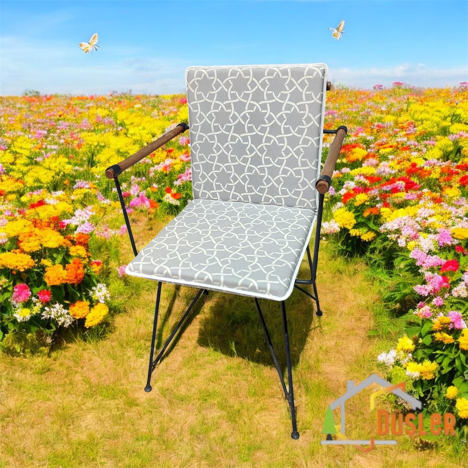 40*80 Gri Desenli 4 Cm lik Sırtlı Sandalye Minderi