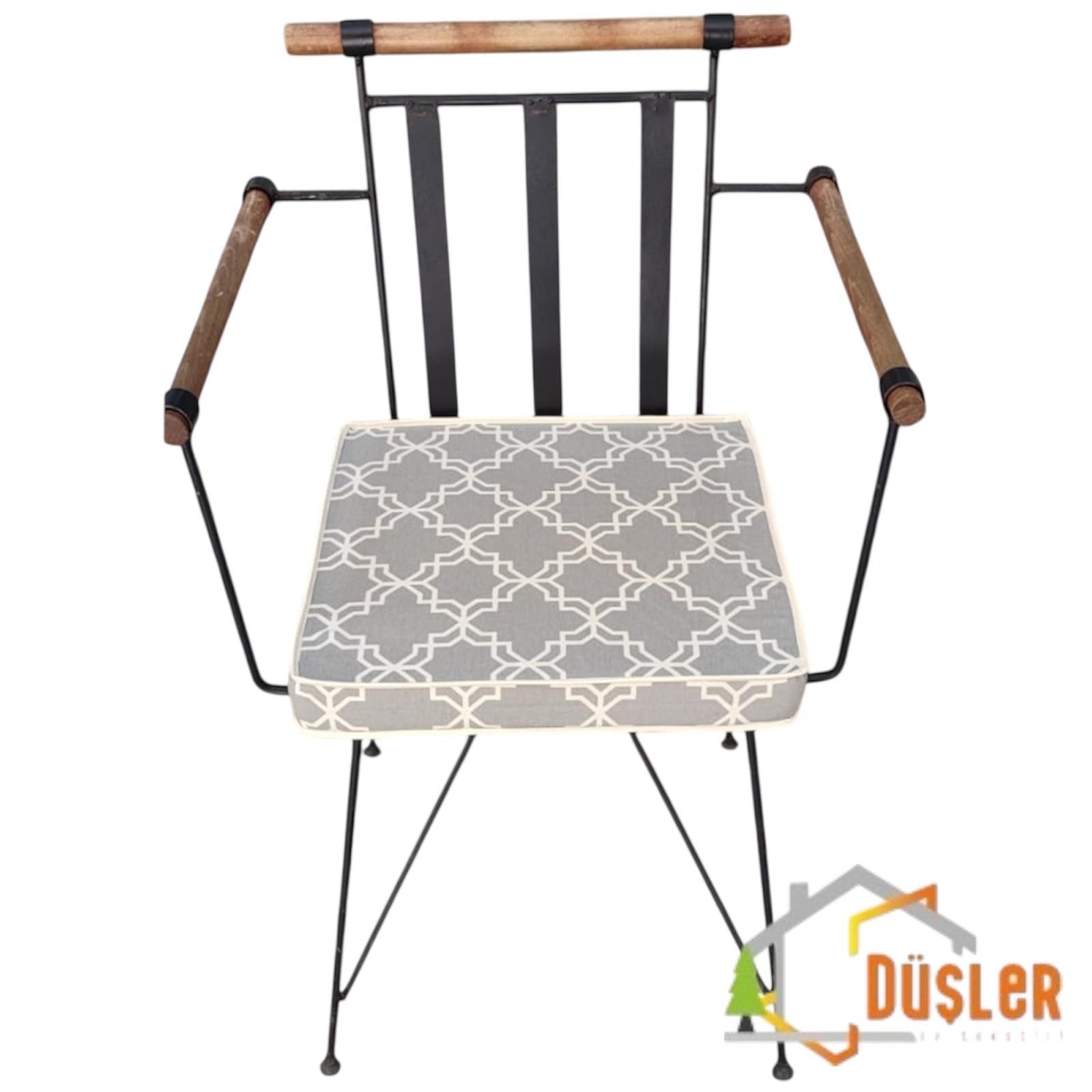 40x40 Gri Desen Su ve Leke İtici Fermuarlı Bağcıklı Beyaz Biyeli Sandalye Minderi 5 cm