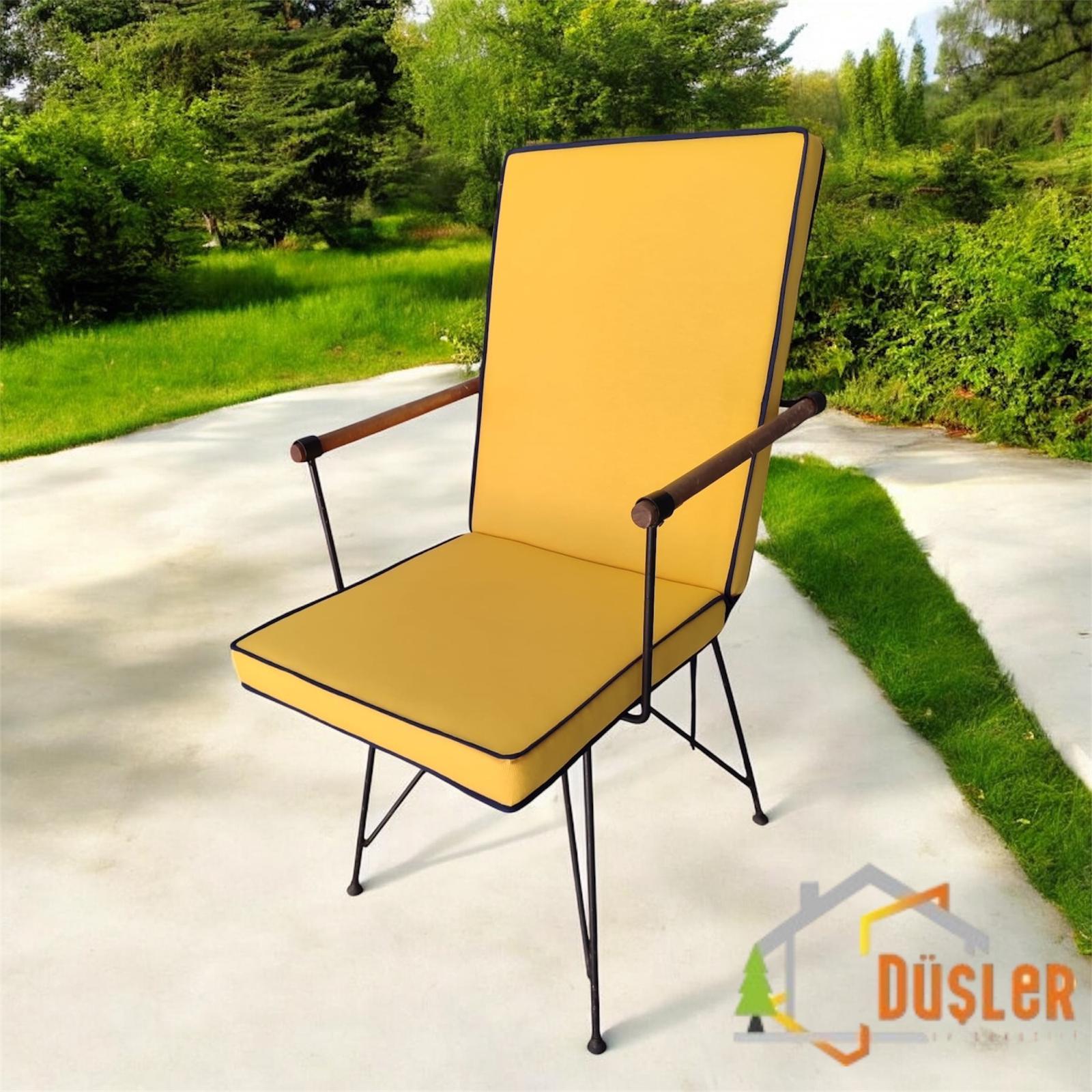 40x80 Sarı Renkli Lacivert Biyeli Sırtlı Sandalye Minderi 5 cm