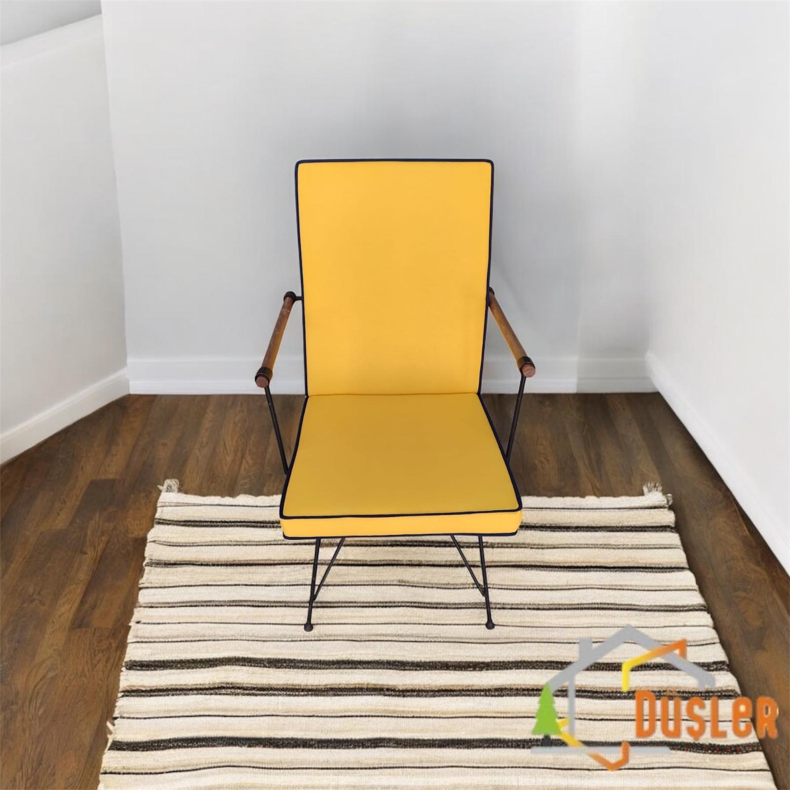 40x80 Sarı Renkli Lacivert Biyeli Sırtlı Sandalye Minderi 5 cm