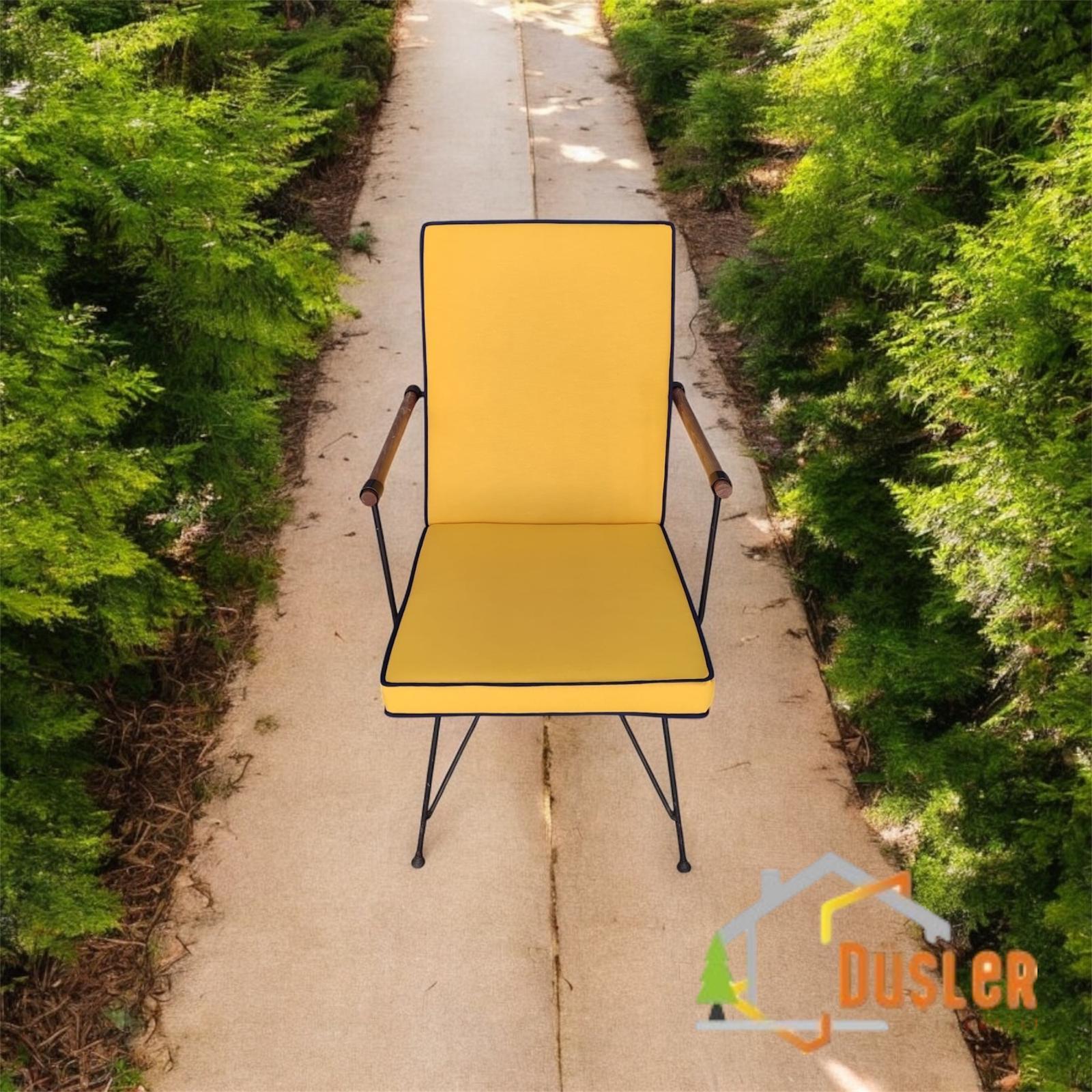 40x80 Sarı Renkli Lacivert Biyeli Sırtlı Sandalye Minderi 5 cm