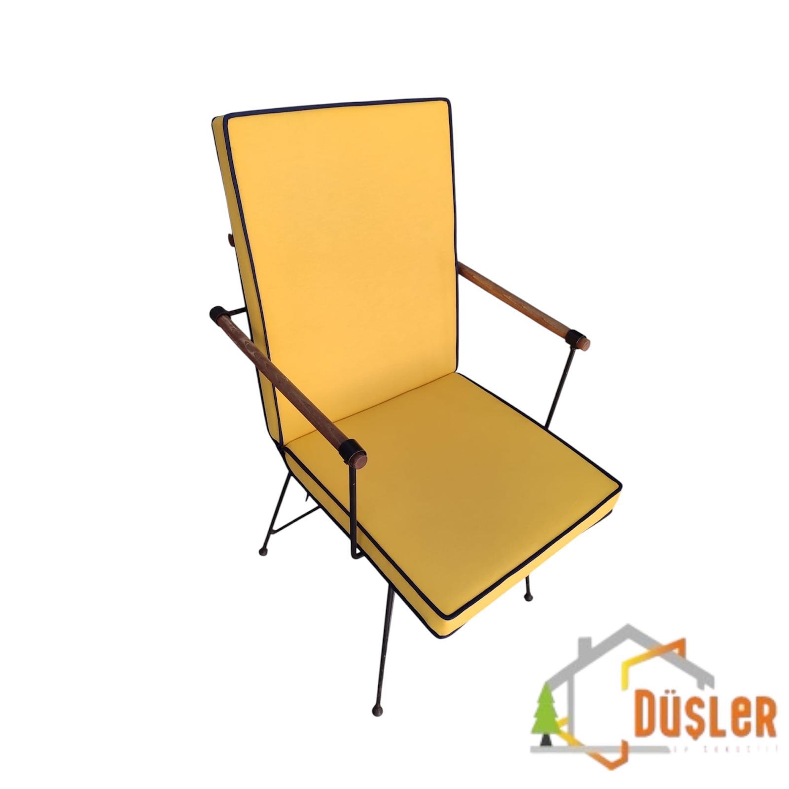 40x80 Sarı Renkli Lacivert Biyeli Sırtlı Sandalye Minderi 5 cm