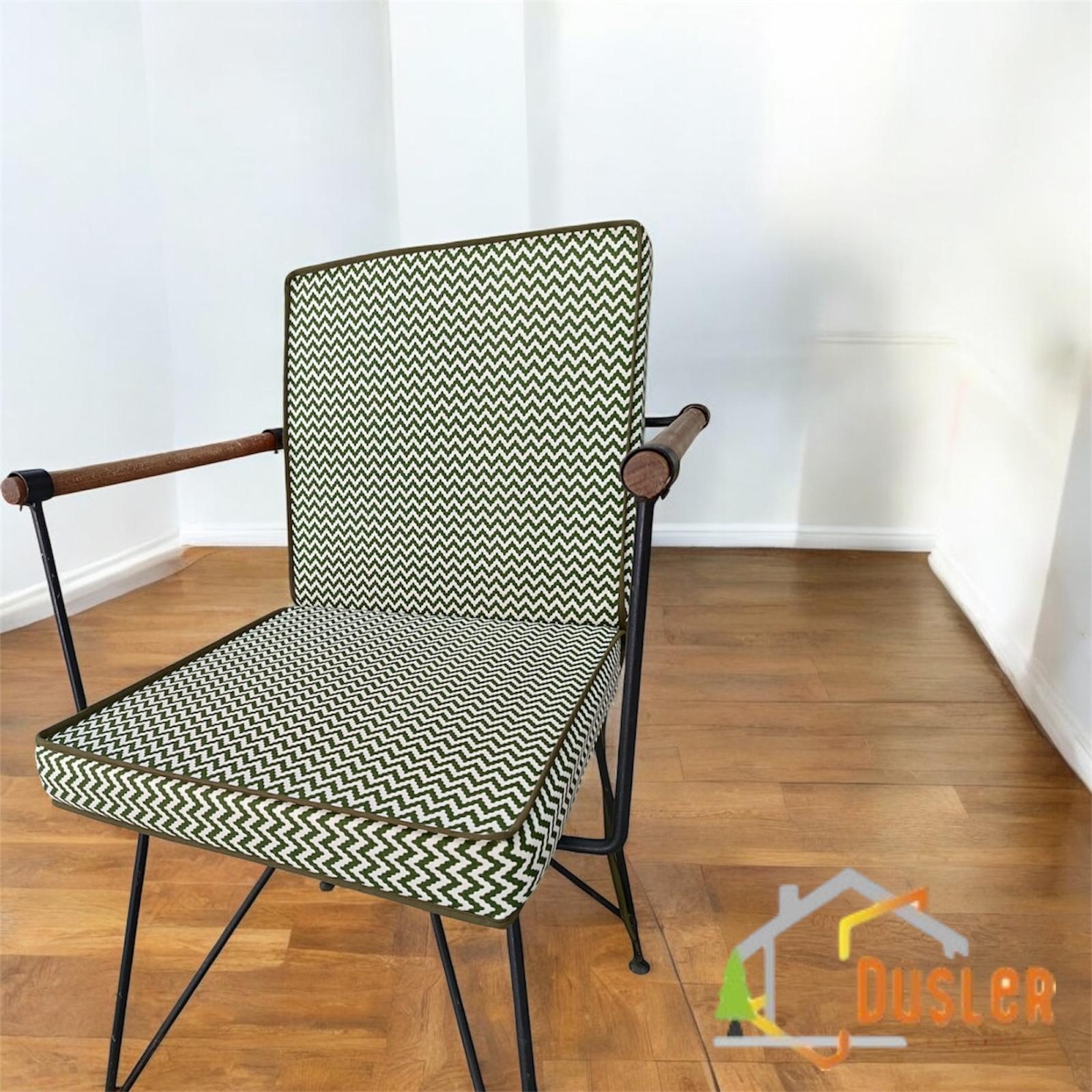 40x80 Yeşil Zikzak Desenli Yeşil Biyeli Sırtlı Sandalye Minderi 5 cm