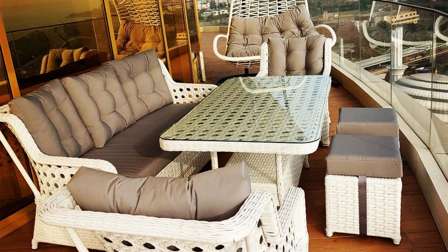 Bahçe Takım Minderi Düğmeli Gri