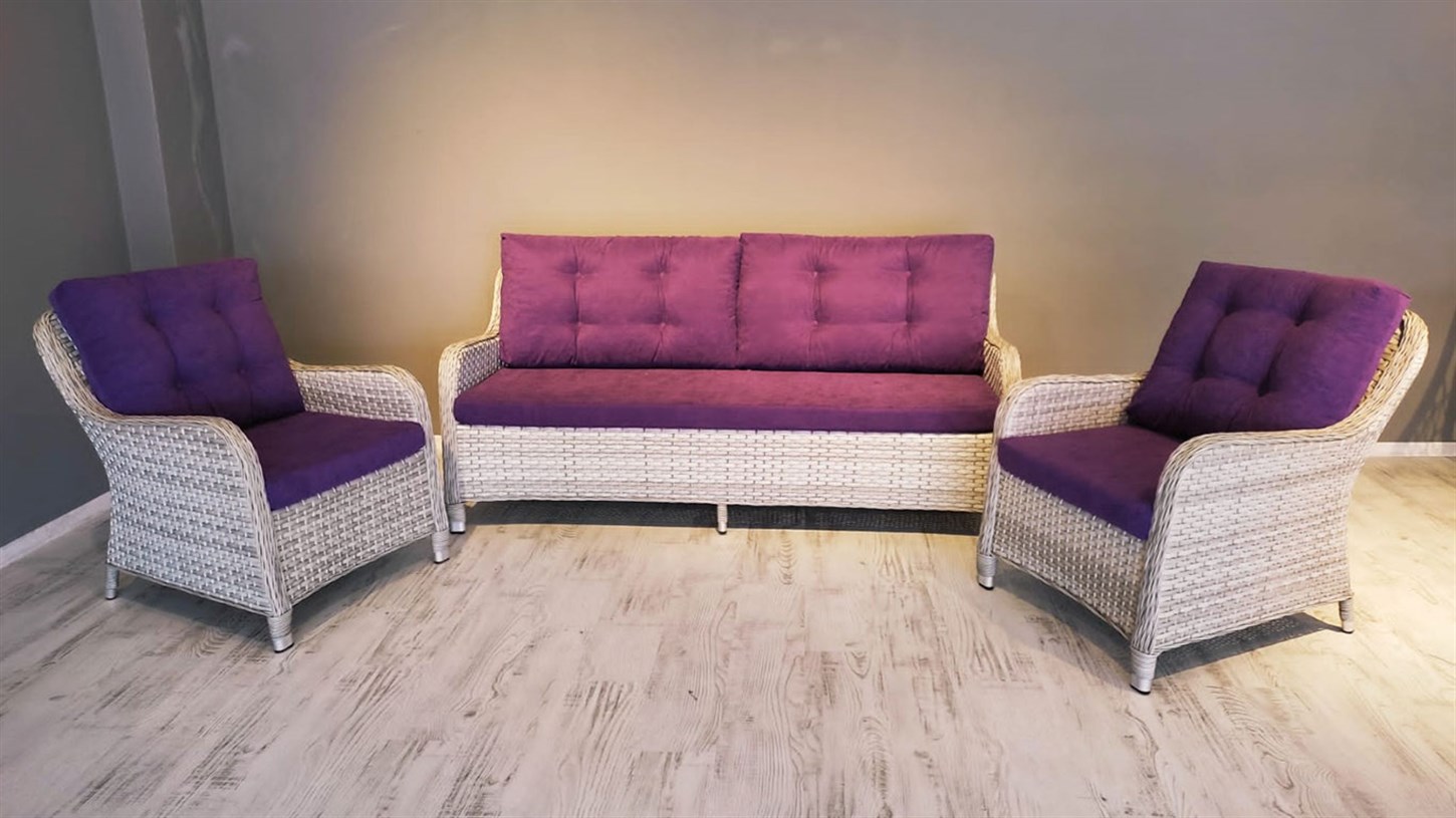 Bahçe Takım Minderi Düğmeli Mor