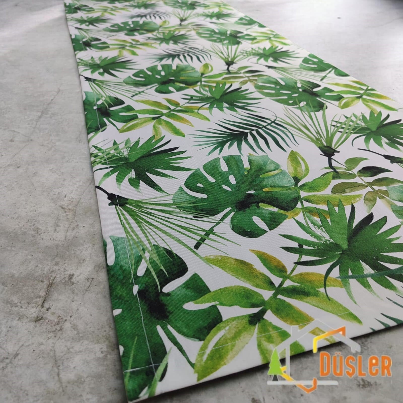 Düşler Ev Tekstili 40x120 Tropikal Palmiye Yeşil Çiçek Yaprak Monstera Desenli Su ve Leke İtici Duck Kumaş Yemek Masası Örtüsü Dikdörtgen Runner 
