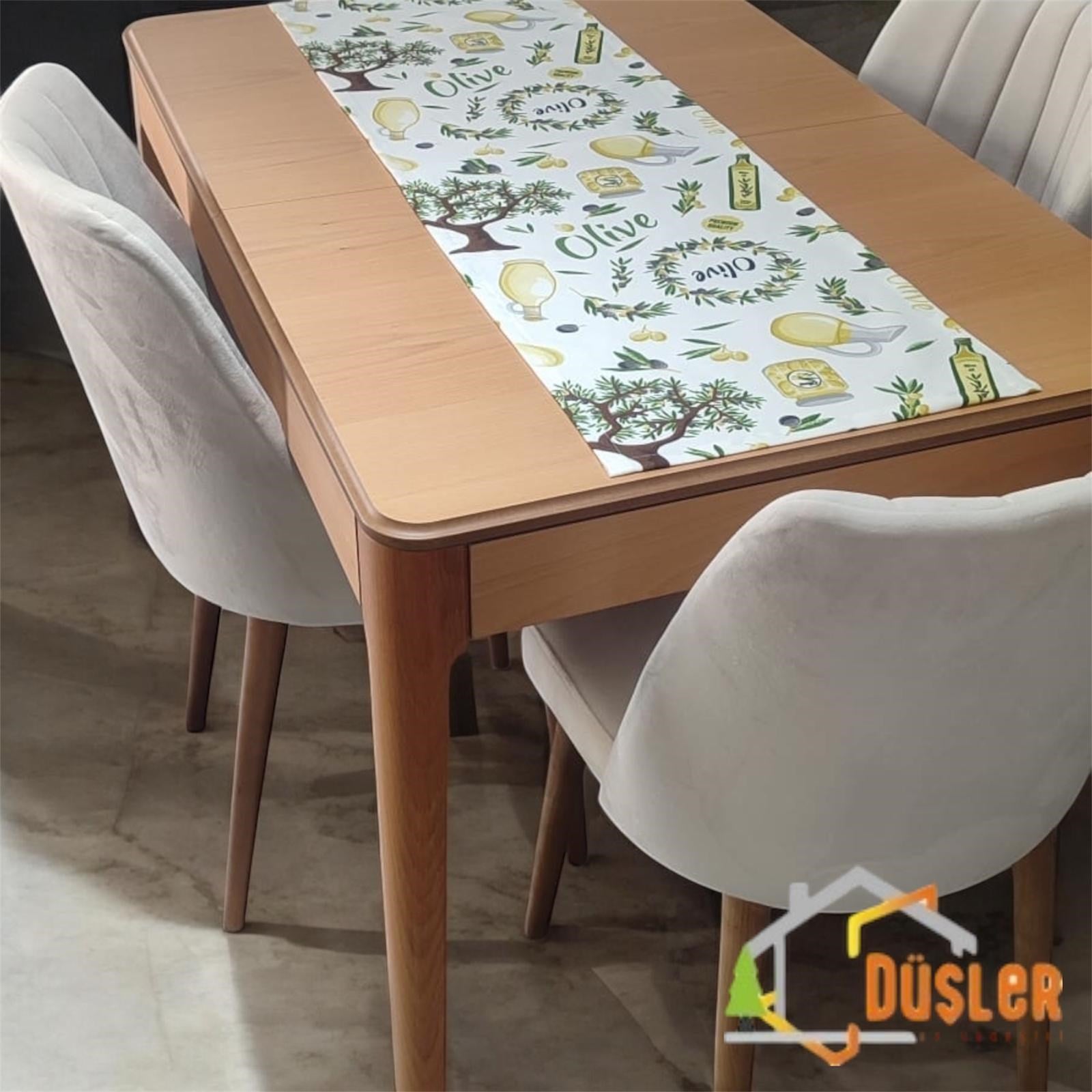 Düşler Ev Tekstili 40x120 Zeytin Ağacı Desenli Su ve Leke İtici Duck Kumaş Yemek Masası Örtüsü Dikdörtgen Runner 