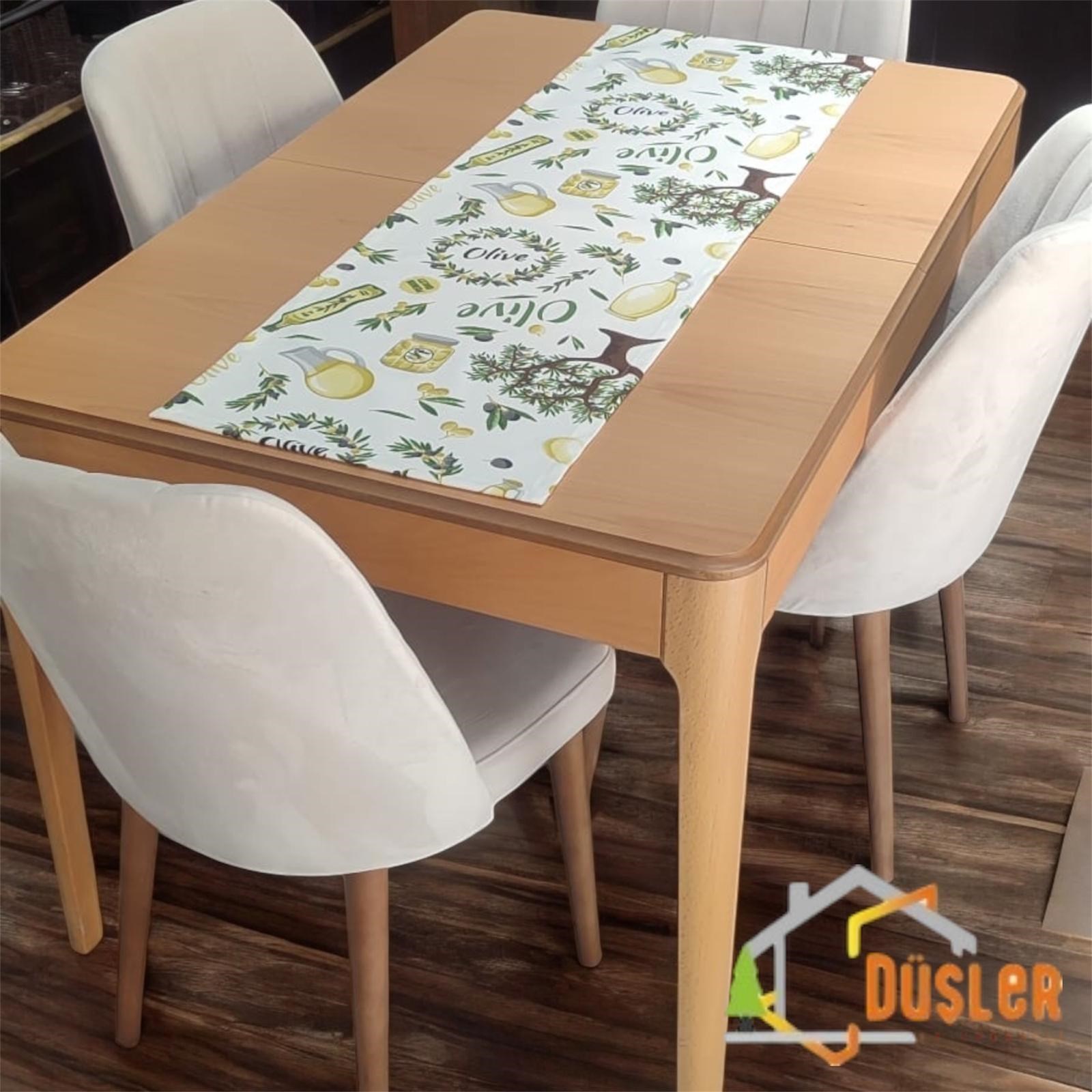 Düşler Ev Tekstili 40x120 Zeytin Ağacı Desenli Su ve Leke İtici Duck Kumaş Yemek Masası Örtüsü Dikdörtgen Runner 