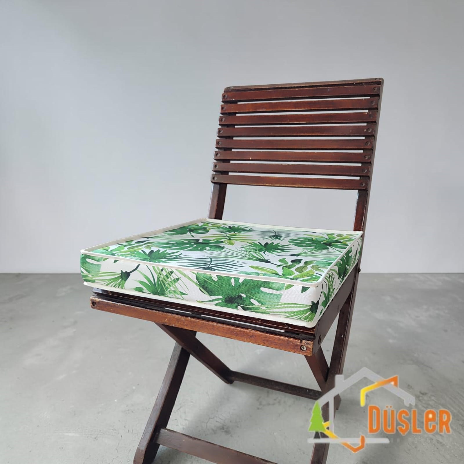 Düşler Ev Tekstili 40x40 Tropikal Palmiye Yeşil Yaprak Monstera Desenli Su ve Leke İtici Duck Kumaş Fermuarlı Bağcıklı Biyeli Sandalye Minderi 5 cm 