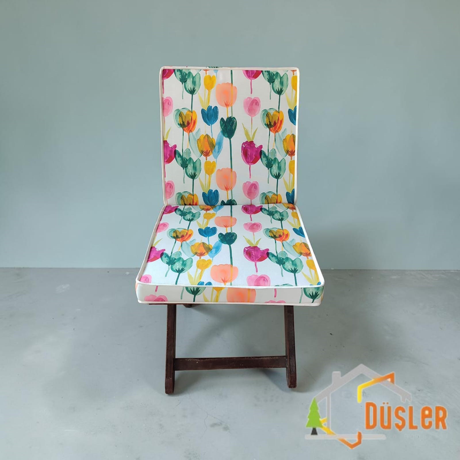 Düşler Ev Tekstili 40x80 Rengarenk Lale Desenli Su ve Leke İtici Duck Kumaş Fermuarlı Bağcıklı Biyeli Sandalye Minderi 5 cm 