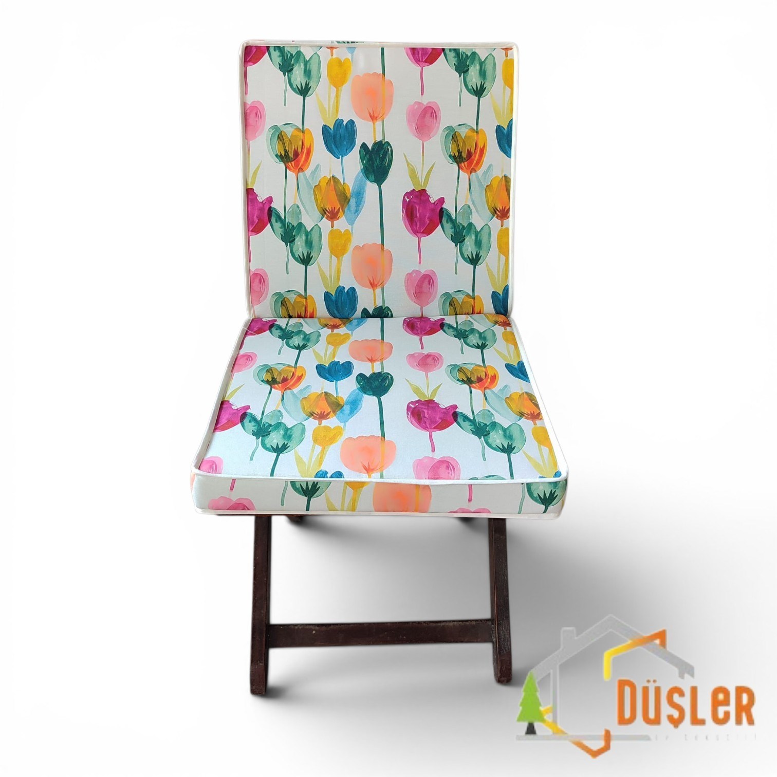 Düşler Ev Tekstili 40x80 Rengarenk Lale Desenli Su ve Leke İtici Duck Kumaş Fermuarlı Bağcıklı Biyeli Sandalye Minderi 5 cm 