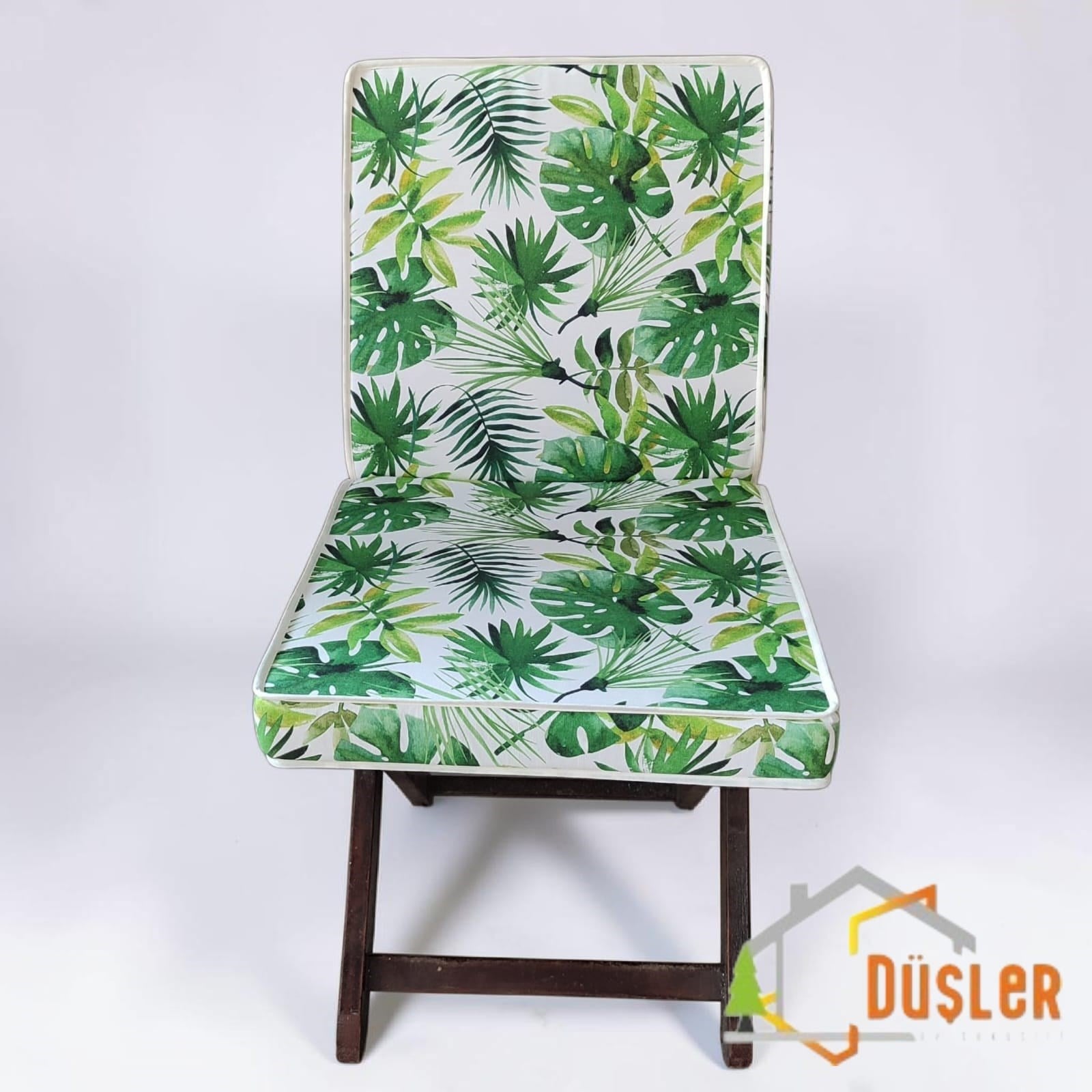 Düşler Ev Tekstili 40x80 Tropikal Palmiye Yeşil Yaprak Monstera Desenli Su ve Leke İtici Duck Kumaş Fermuarlı Bağcıklı Biyeli Sandalye Minderi 5 cm 