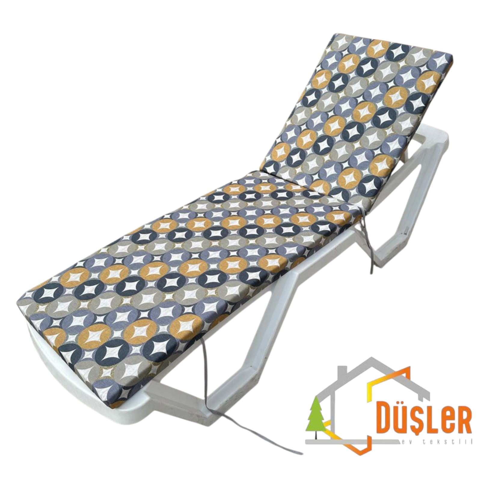 Düşler Ev Tekstili Gri ve Hardal Renkli Geometrik Desenli Su ve Leke İtici Kumaş Fermuarlı Bağcıklı Yıkanabilir Kılıf Bahçe Havuz Plaj Şezlong Minderi