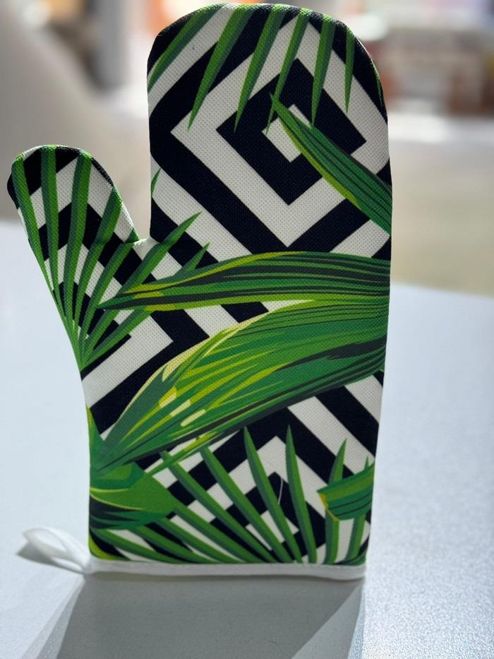 Fırın Eldiveni Zikzak Yeşil Yapraklar