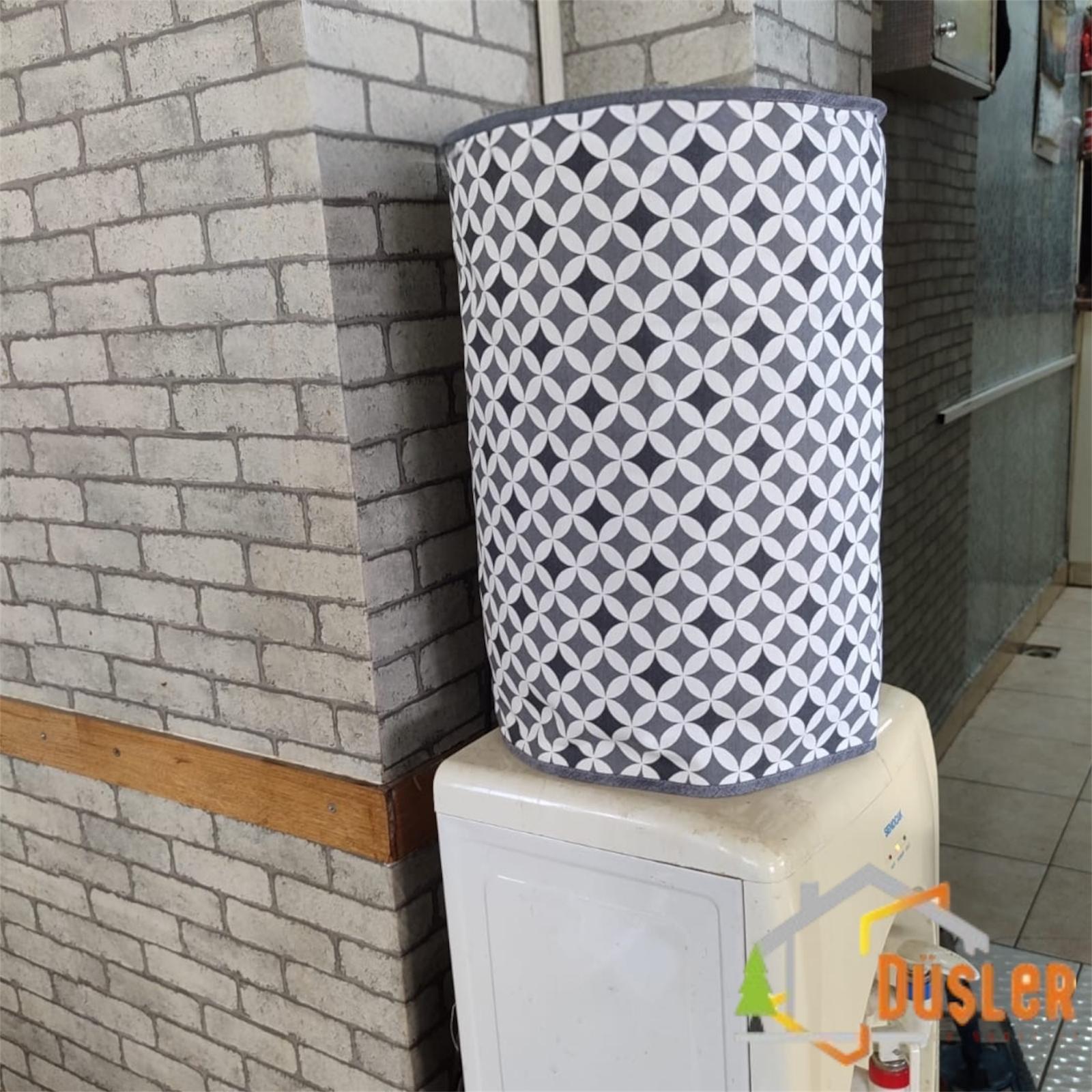 Gri Geometrik Desenli Damacana Kılıfı Sebil Koruma Duck Kumaş Saklama Örtüsü 