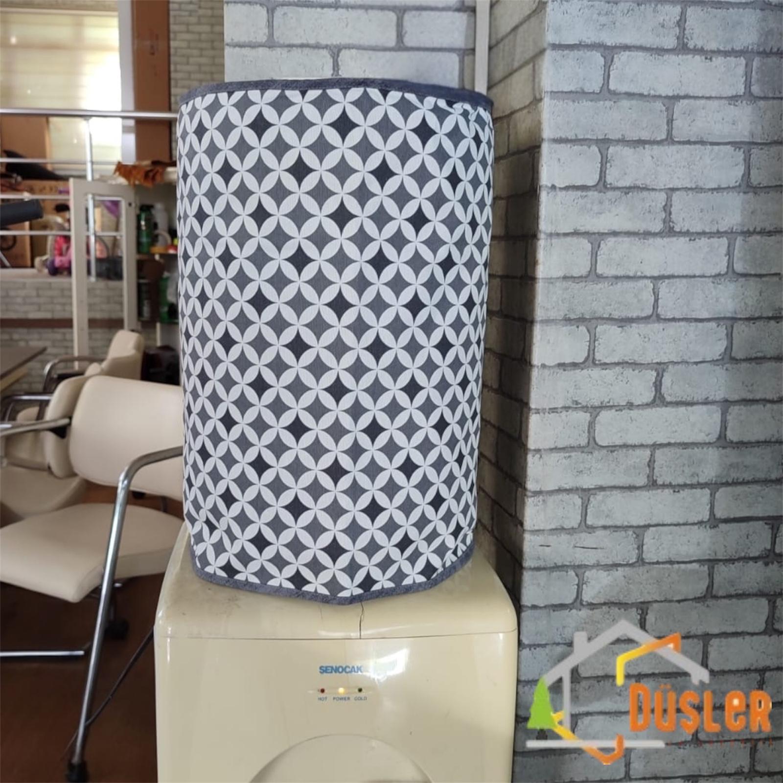 Gri Geometrik Desenli Damacana Kılıfı Sebil Koruma Duck Kumaş Saklama Örtüsü 