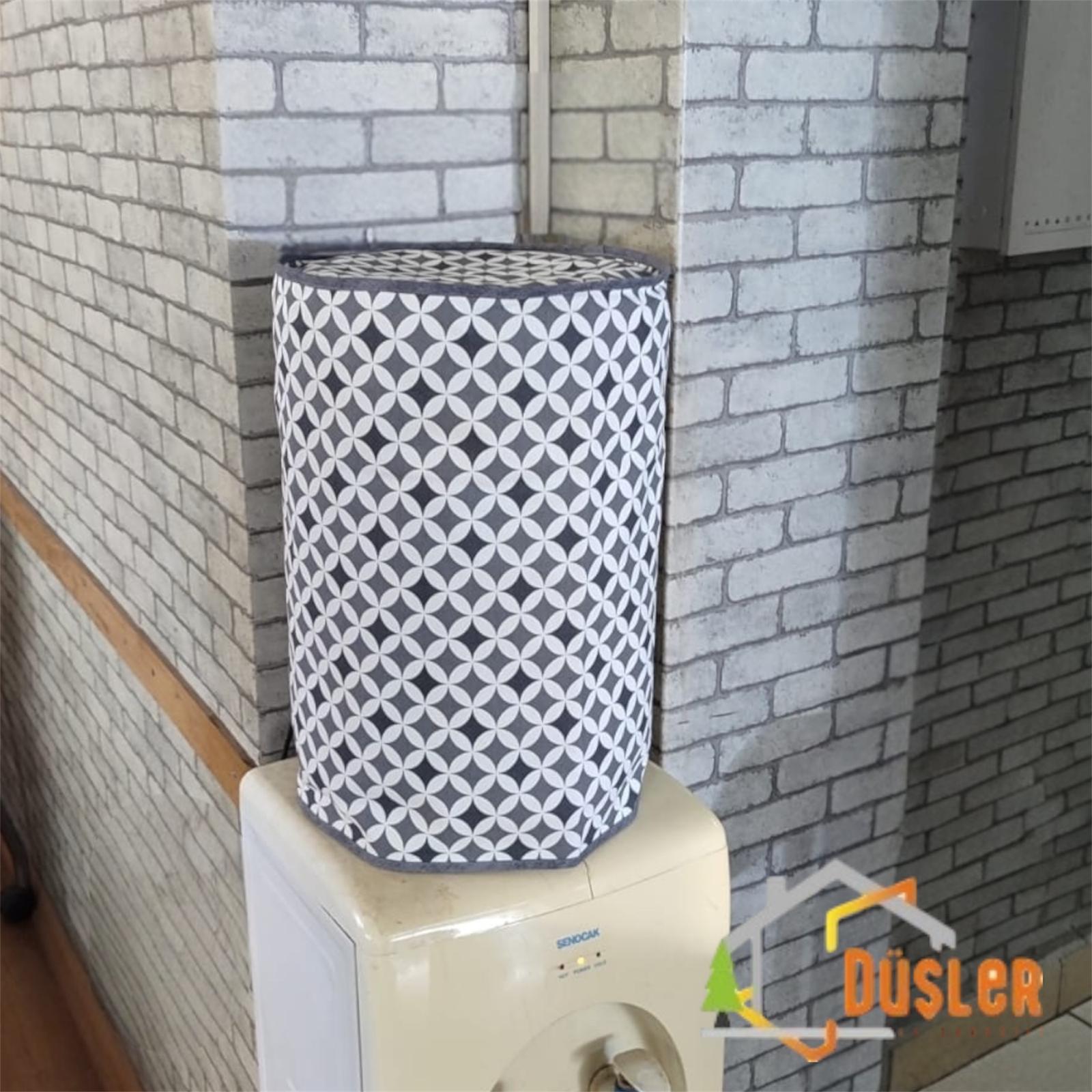 Gri Geometrik Desenli Damacana Kılıfı Sebil Koruma Duck Kumaş Saklama Örtüsü 