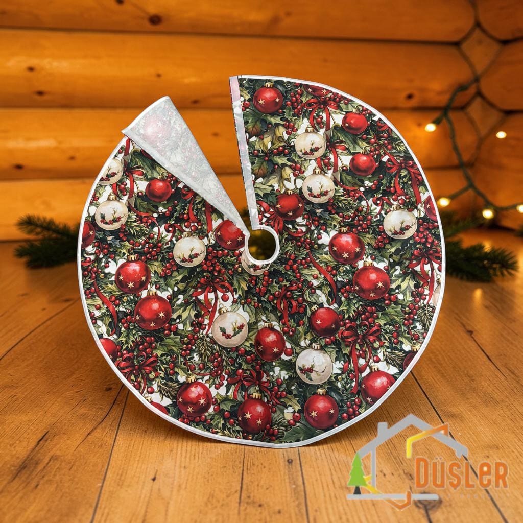 Kırmızı-Yeşil Yılbaşı Temalı Yeniyıl Figür Desenli Yılbaşı Ayak Halısı, Noel Ağacı Altı Örtüsü, Yeniyıl Çam Ağacı Eteği Yıkanabilir Cırtlı