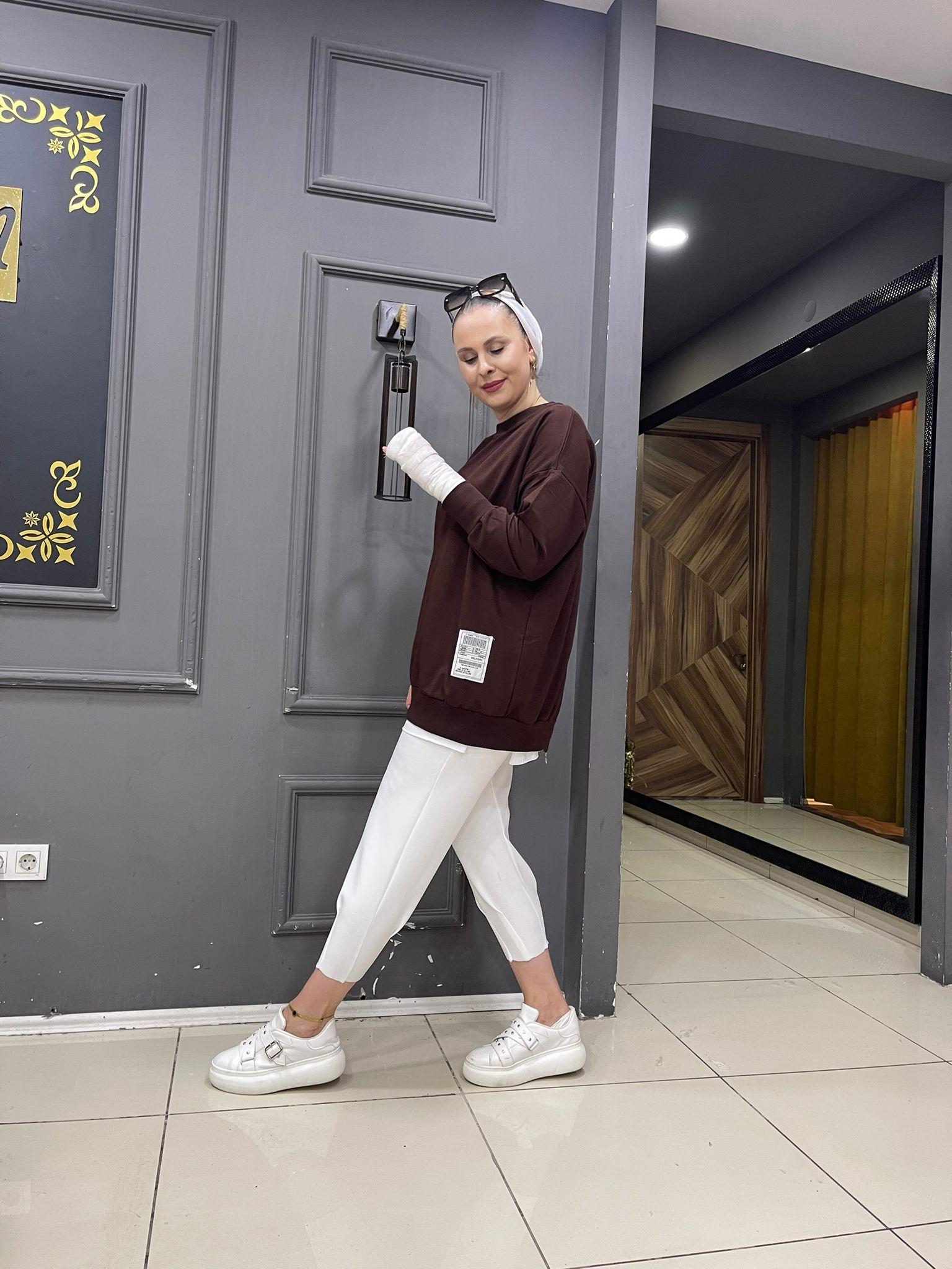 Arka Fermuar Detaylı Sweat Kahverengi