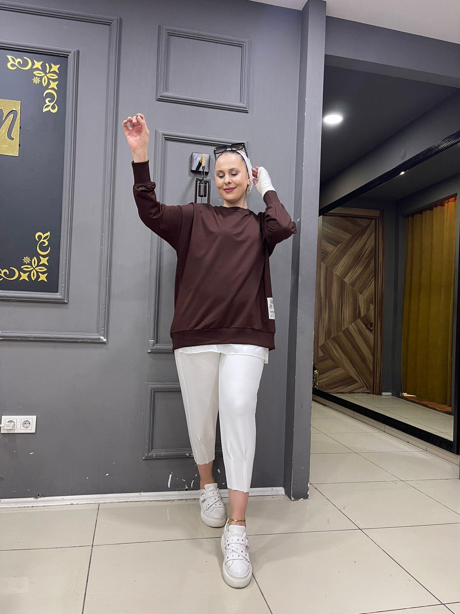 Arka Fermuar Detaylı Sweat Kahverengi