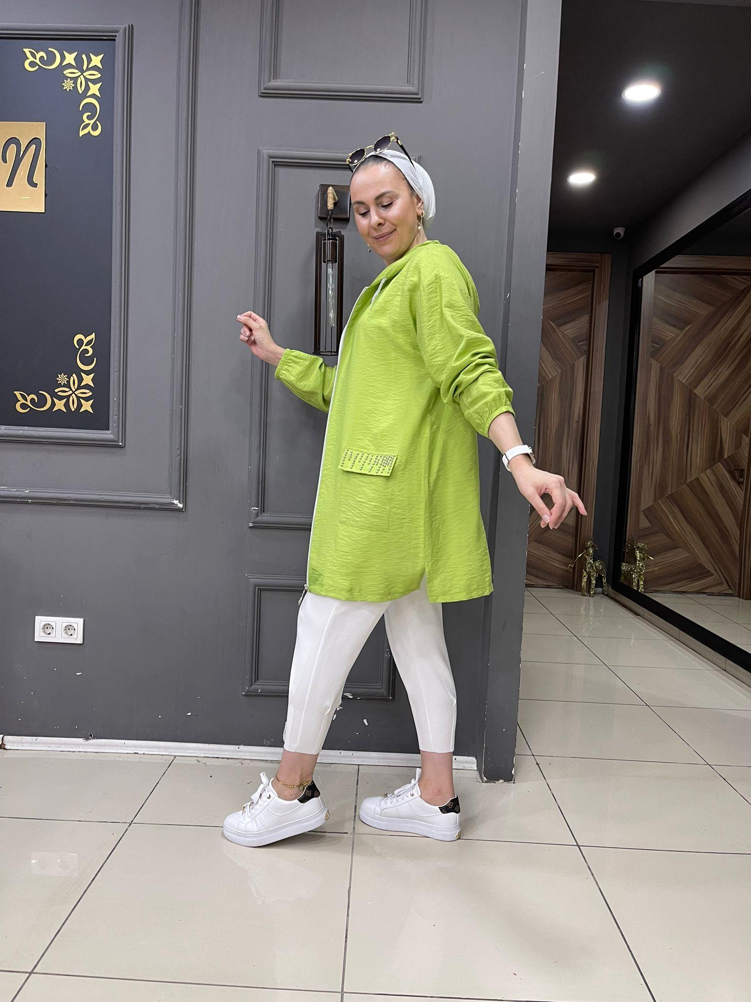 Bodrum Kumaş Taşlı Kap Fıstıklı Yeşili